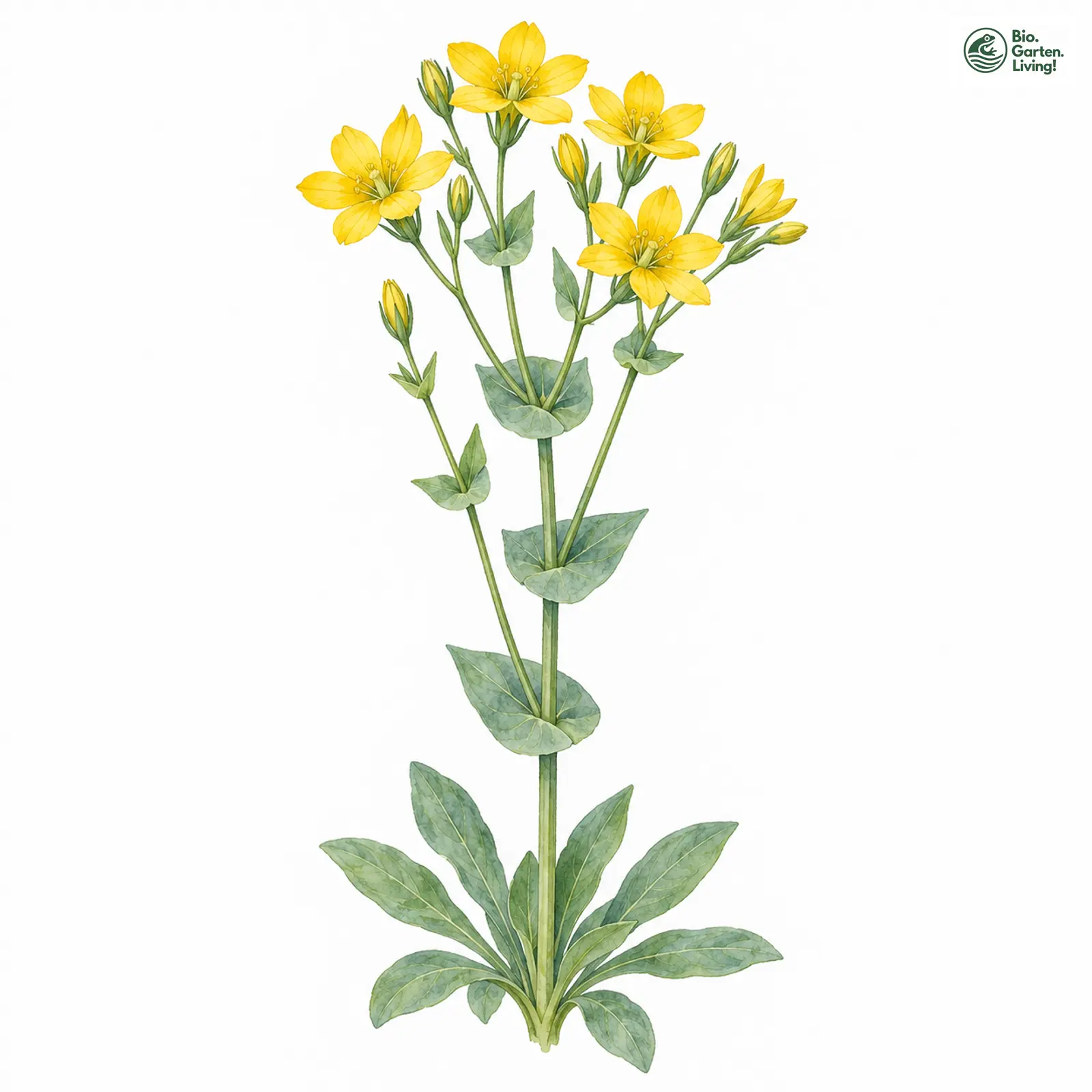 Aquarellzeichnung: Durchwachsenblättriger Bitterling (Blackstonia perfoliata (im engeren Sinne))