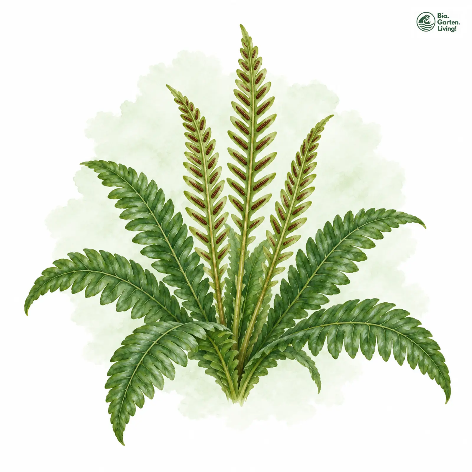Aquarellzeichnung: Rippenfarn (Blechnum spicant)