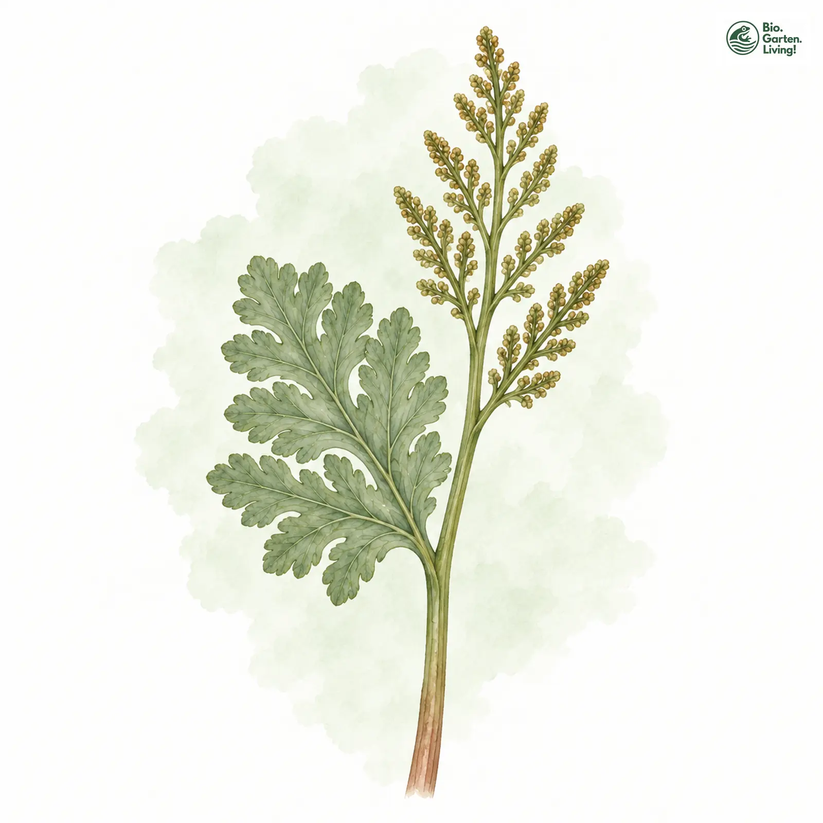 Aquarellzeichnung: Ästiger Rautenfarn (Botrychium matricariifolium)