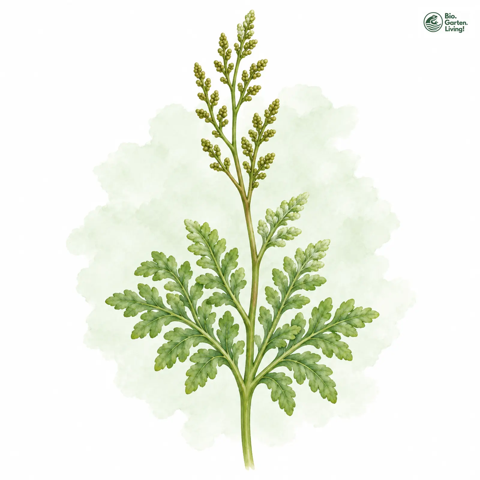 Aquarellzeichnung: Vielteiliger Rautenfarn (Botrychium multifidum)