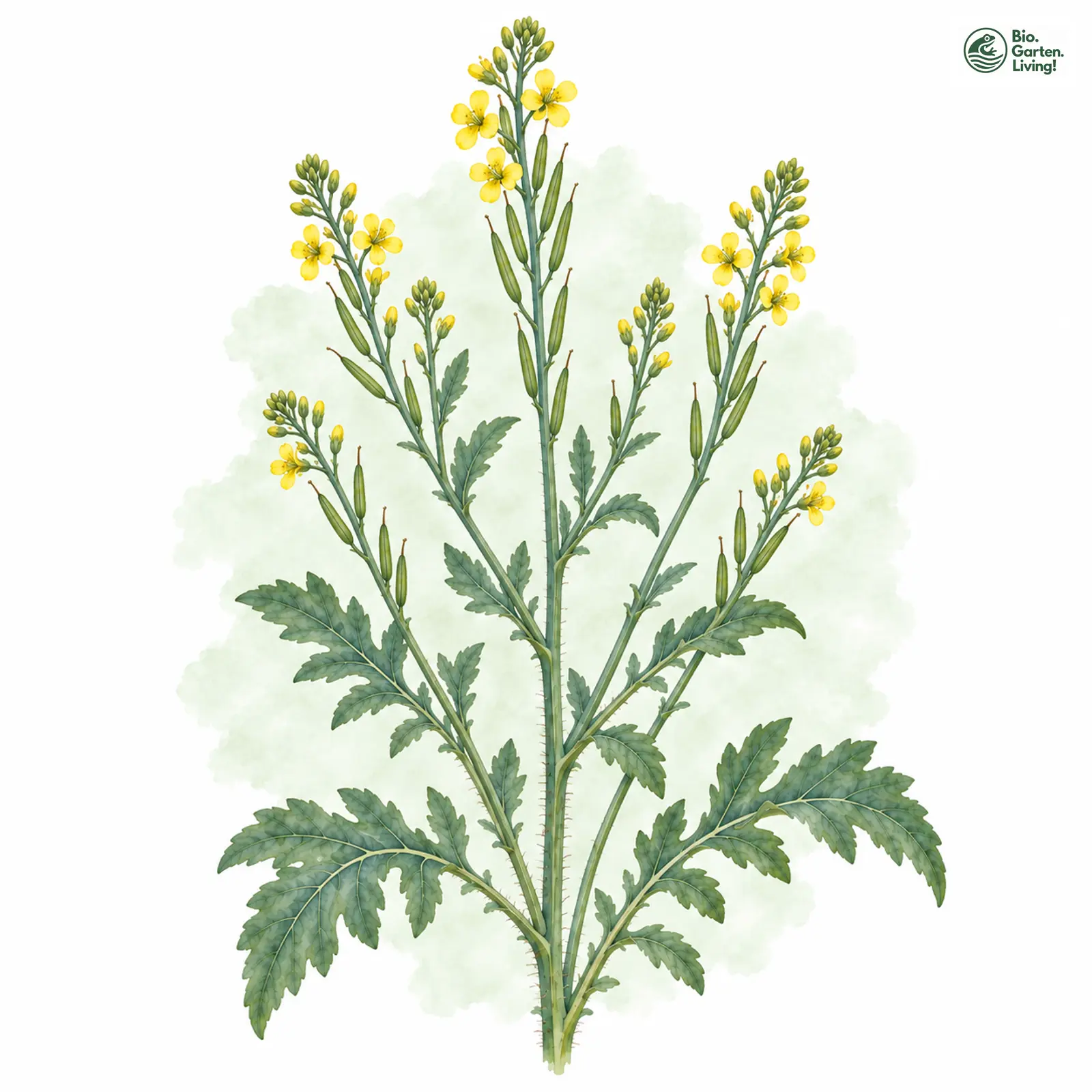 Aquarellzeichnung: Senf-Kohl (Brassica nigra)