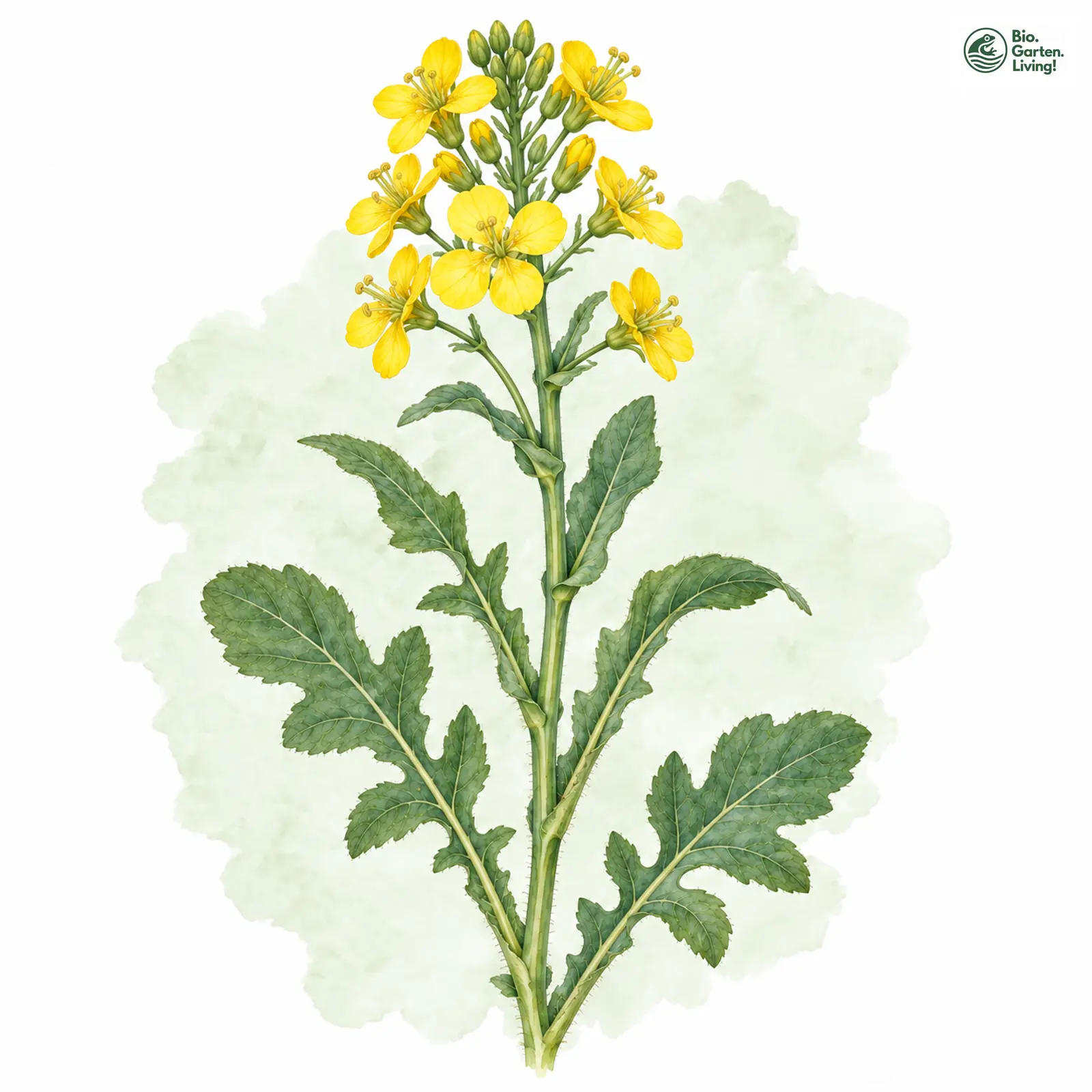 Aquarellzeichnung: Rübsen (Brassica rapa)