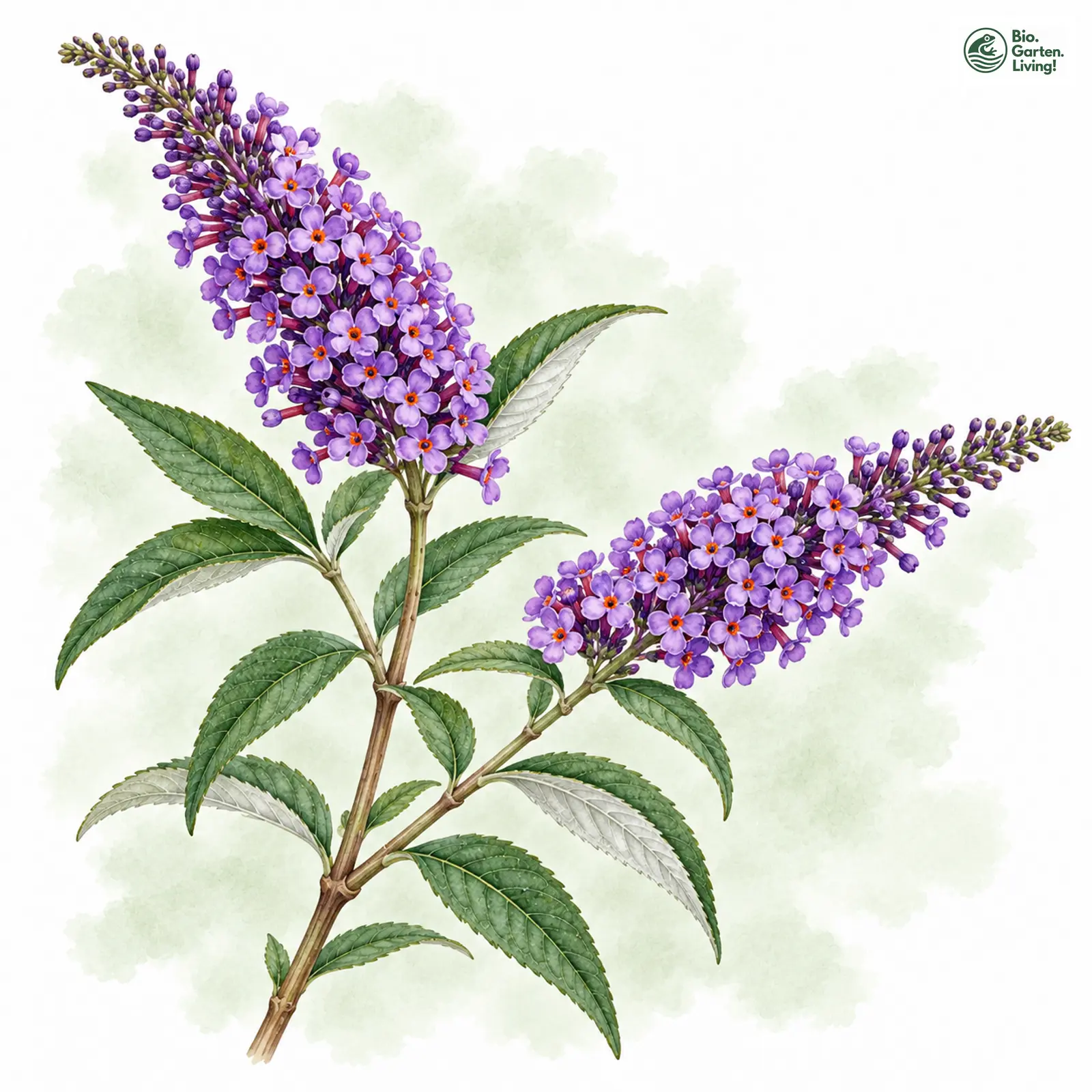 Aquarellzeichnung: Schmetterlingsflieder (Buddleja davidii)