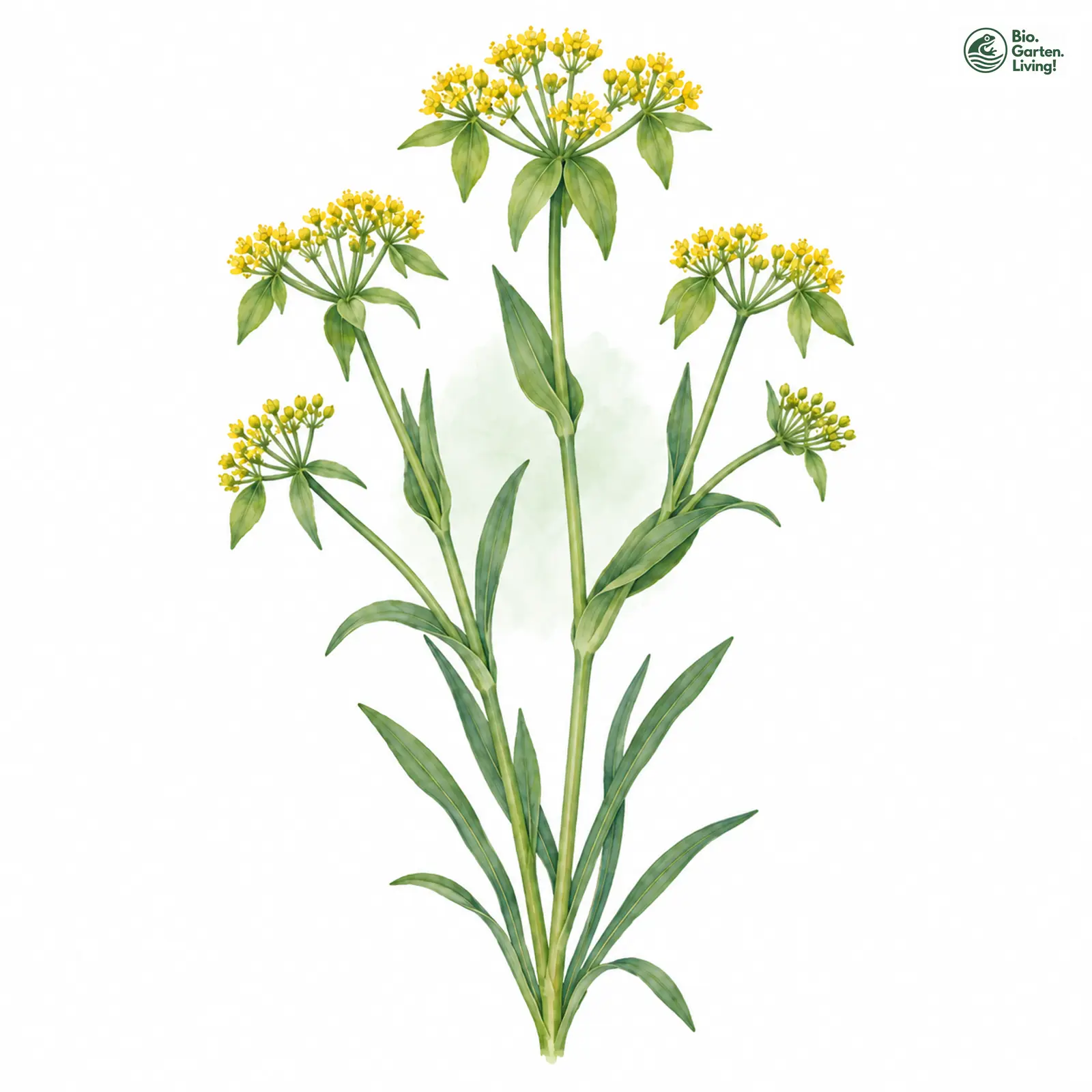 Aquarellzeichnung: Hahnenfuß-Hasenohr (Bupleurum ranunculoides)