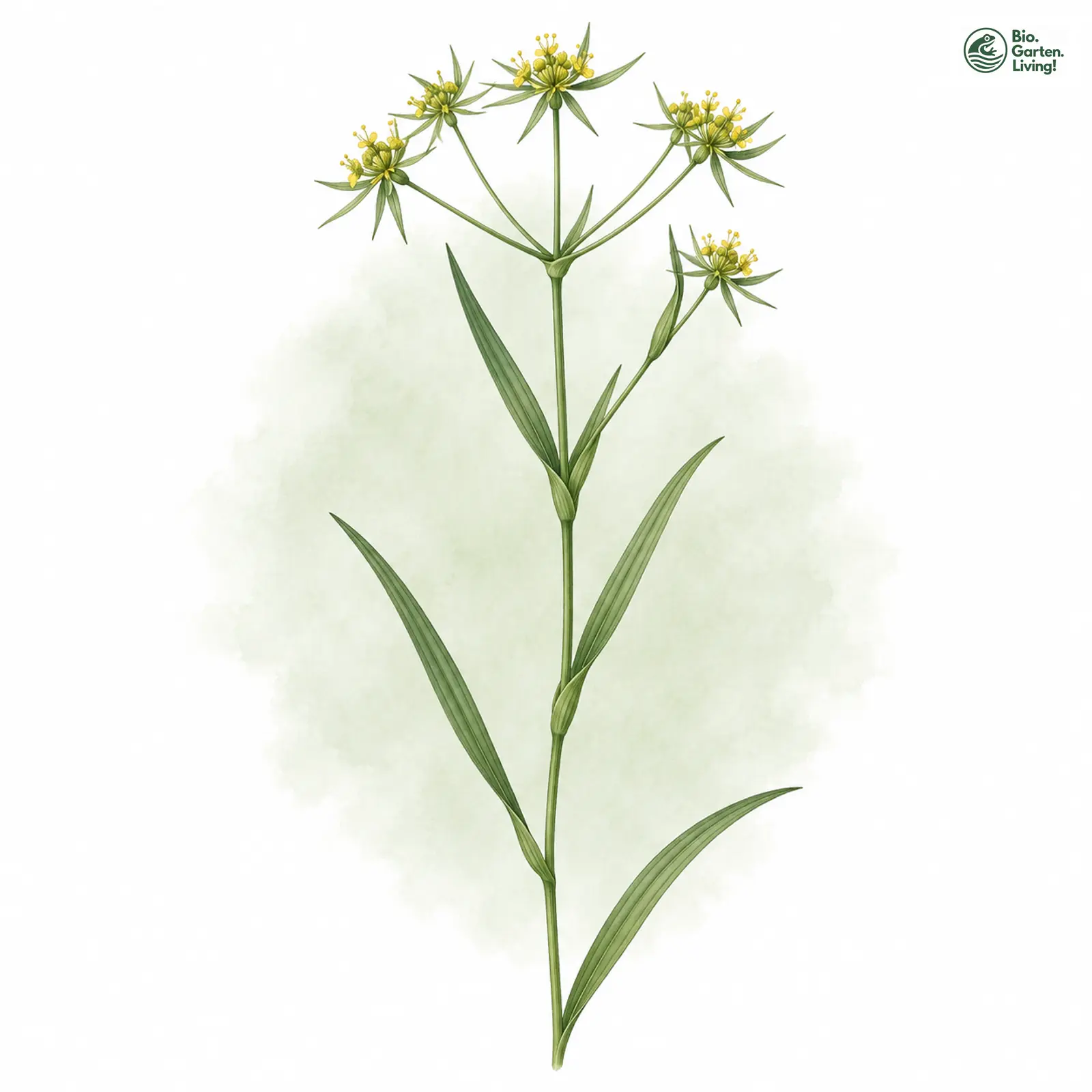 Aquarellzeichnung: Ruten-Hasenohr (Bupleurum virgatum)