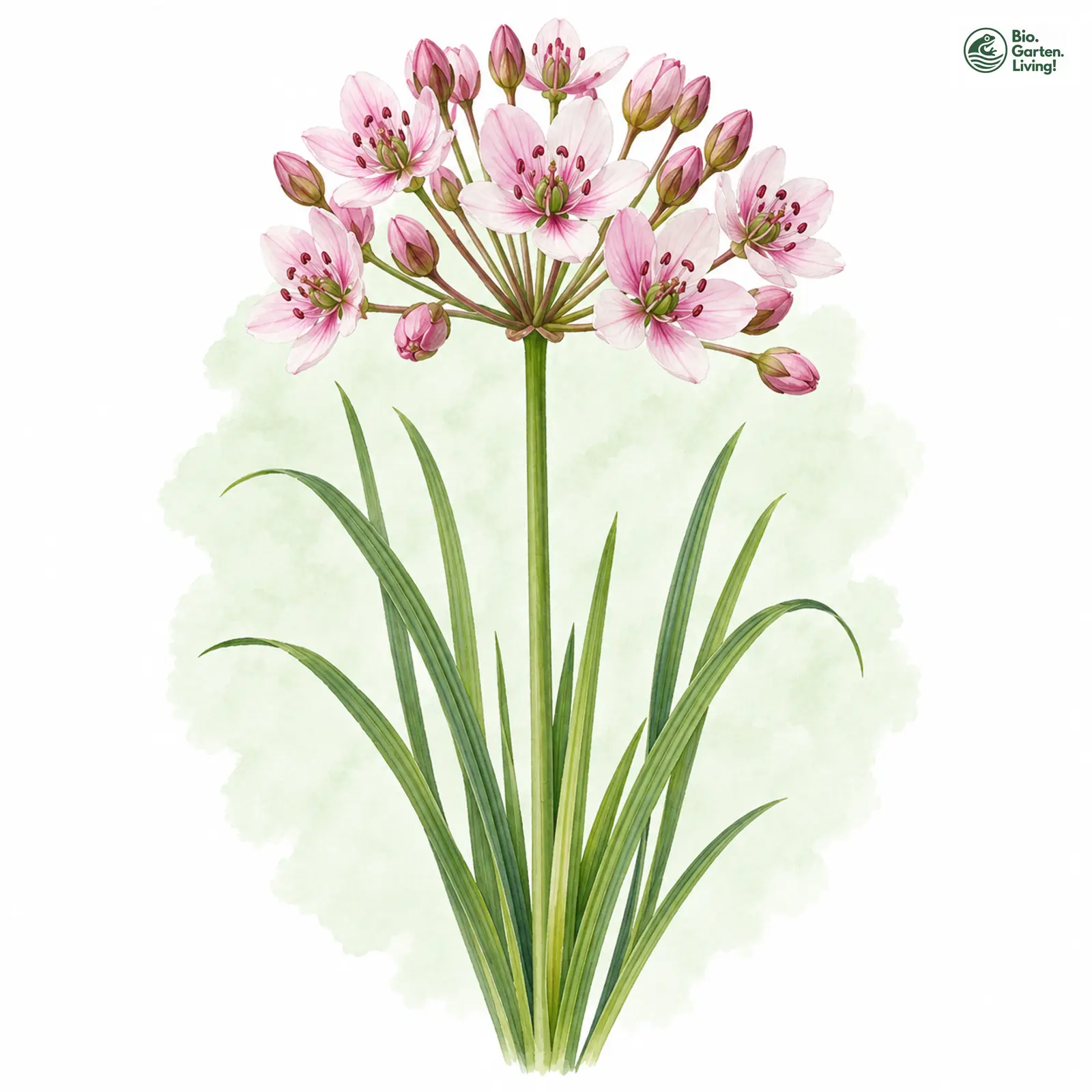 Aquarellzeichnung: Schwanenblume (Butomus umbellatus)