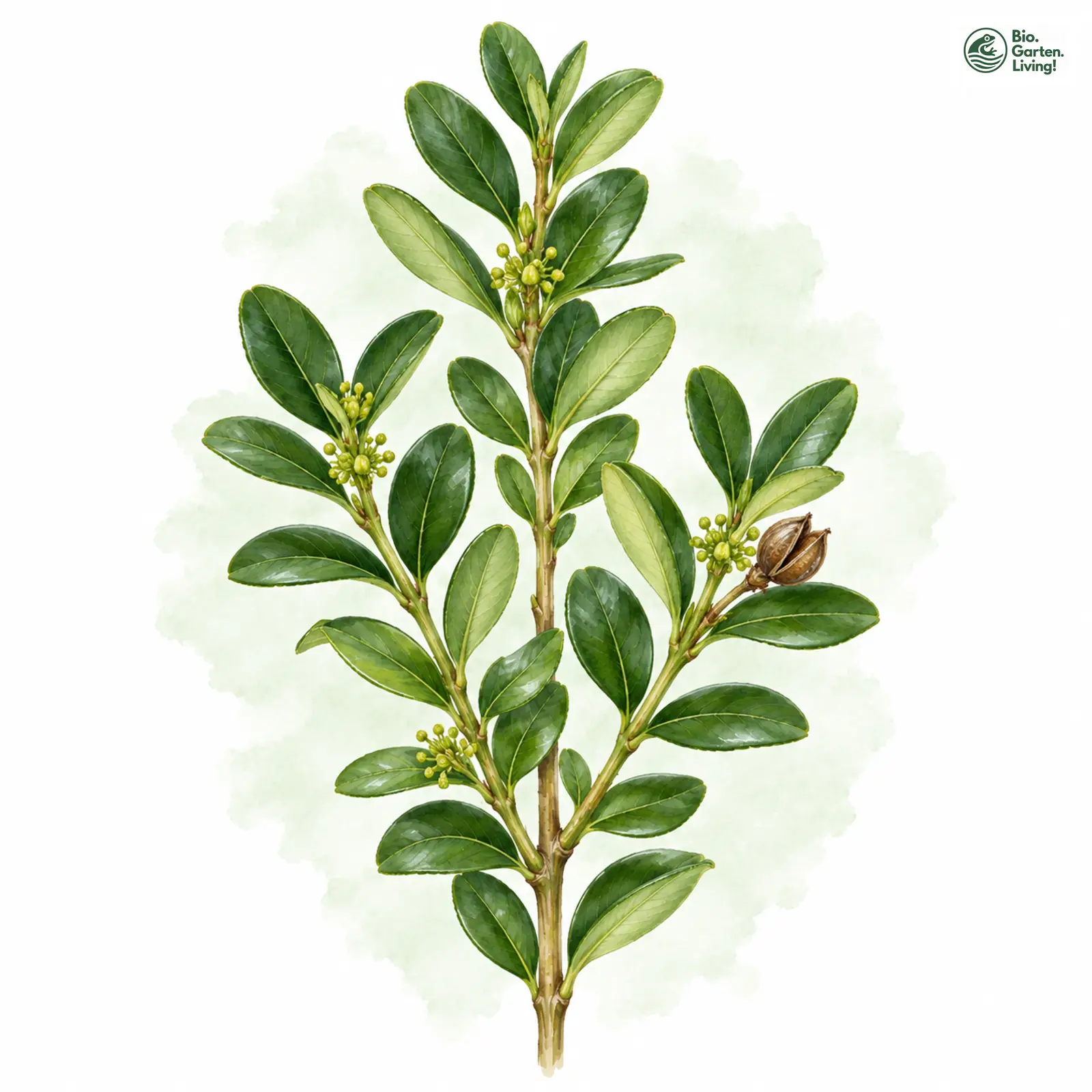 Aquarellzeichnung: Buchsbaum (Buxus sempervirens)