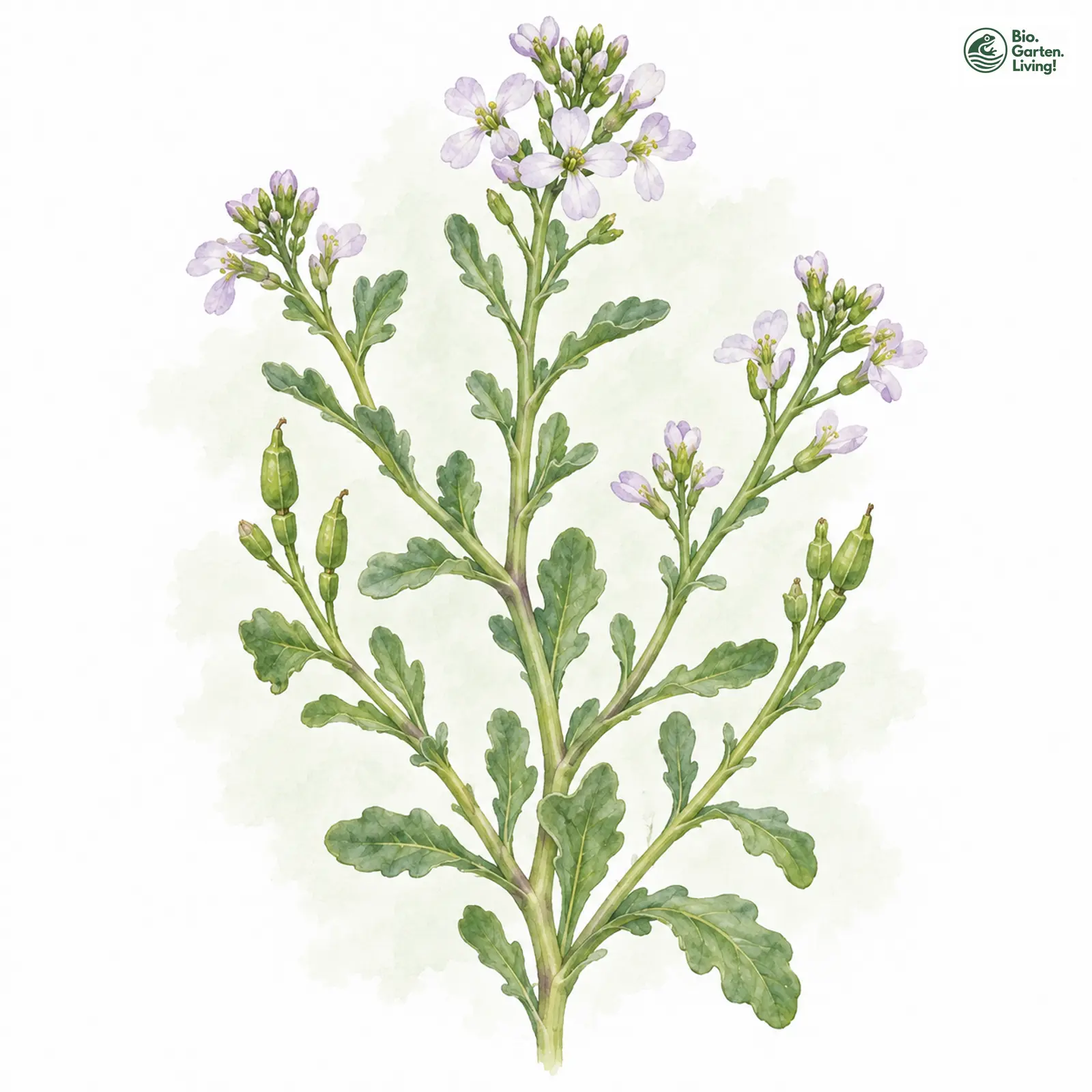 Aquarellzeichnung: Europäischer Meersenf (Cakile maritima)