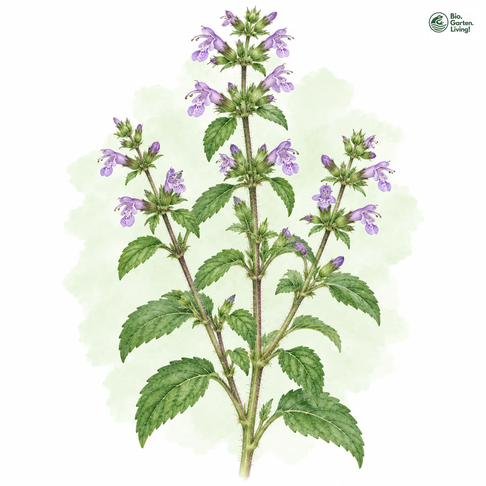 Aquarellzeichnung: Wald-Bergminze (Calamintha menthifolia)