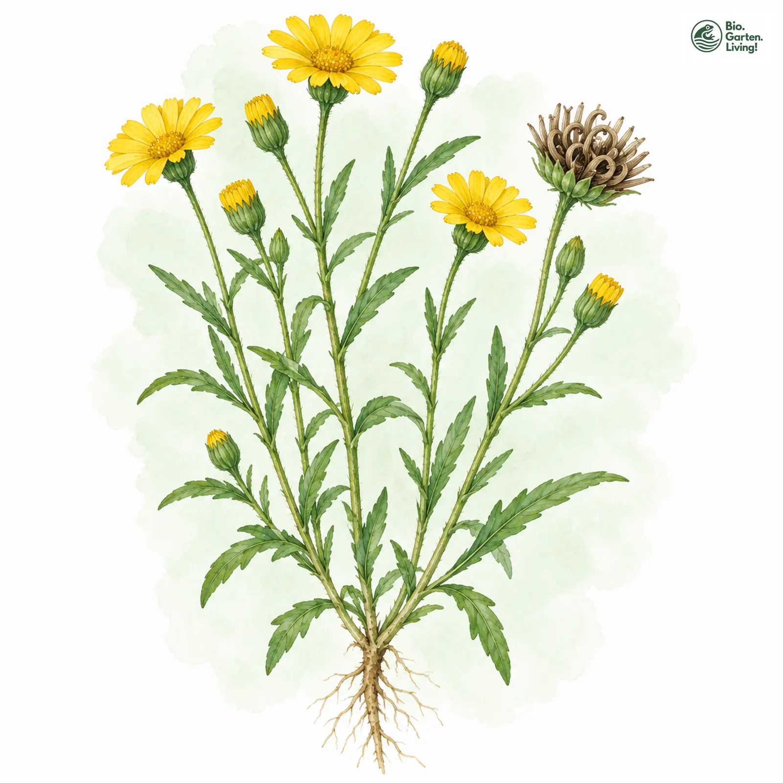 Aquarellzeichnung: Acker-Ringelblume (Calendula arvensis)