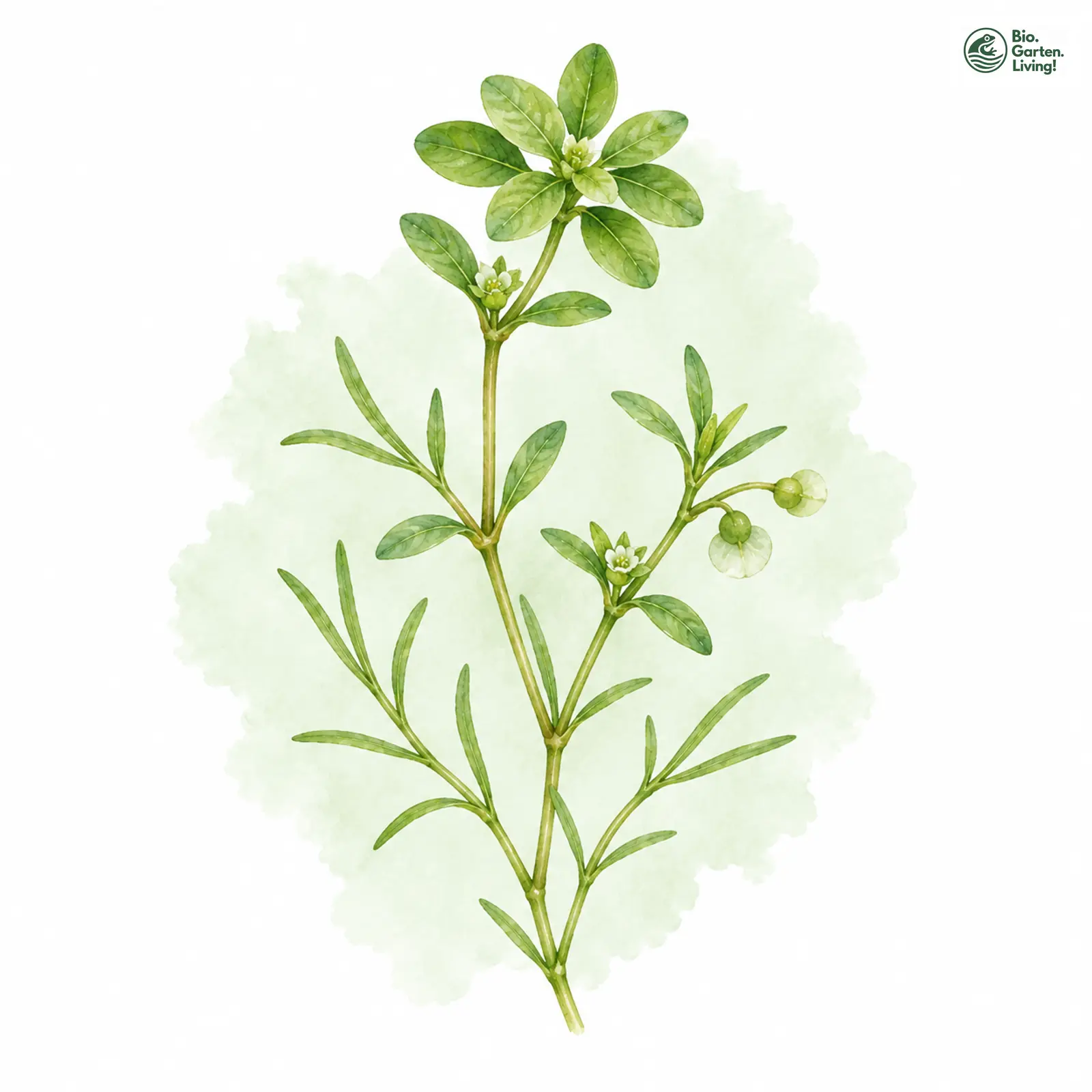 Aquarellzeichnung: Stielfrüchtiger Wasserstern (Callitriche brutia)
