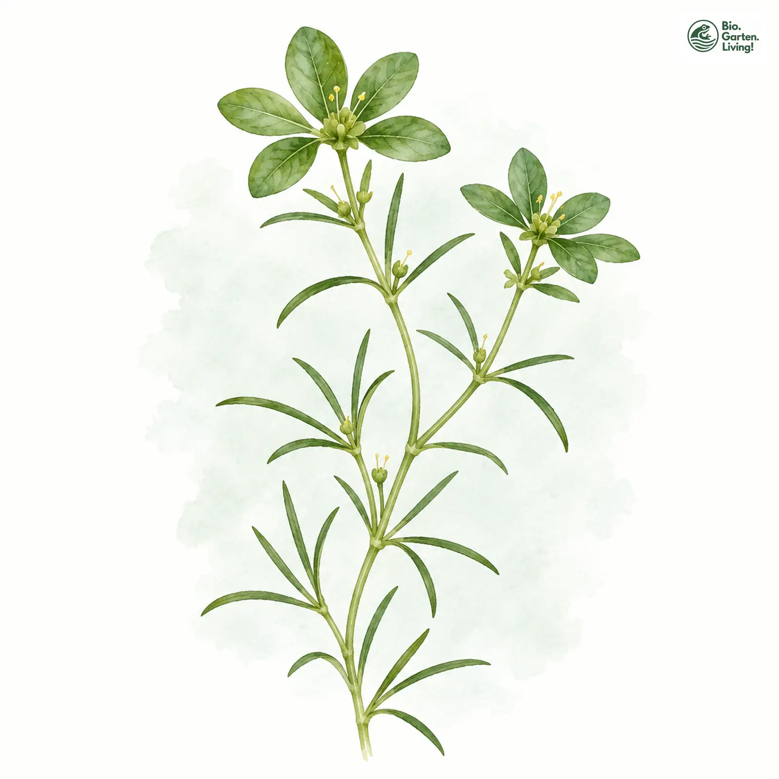 Aquarellzeichnung: Flachfrüchtiger Wasserstern (Callitriche platycarpa)
