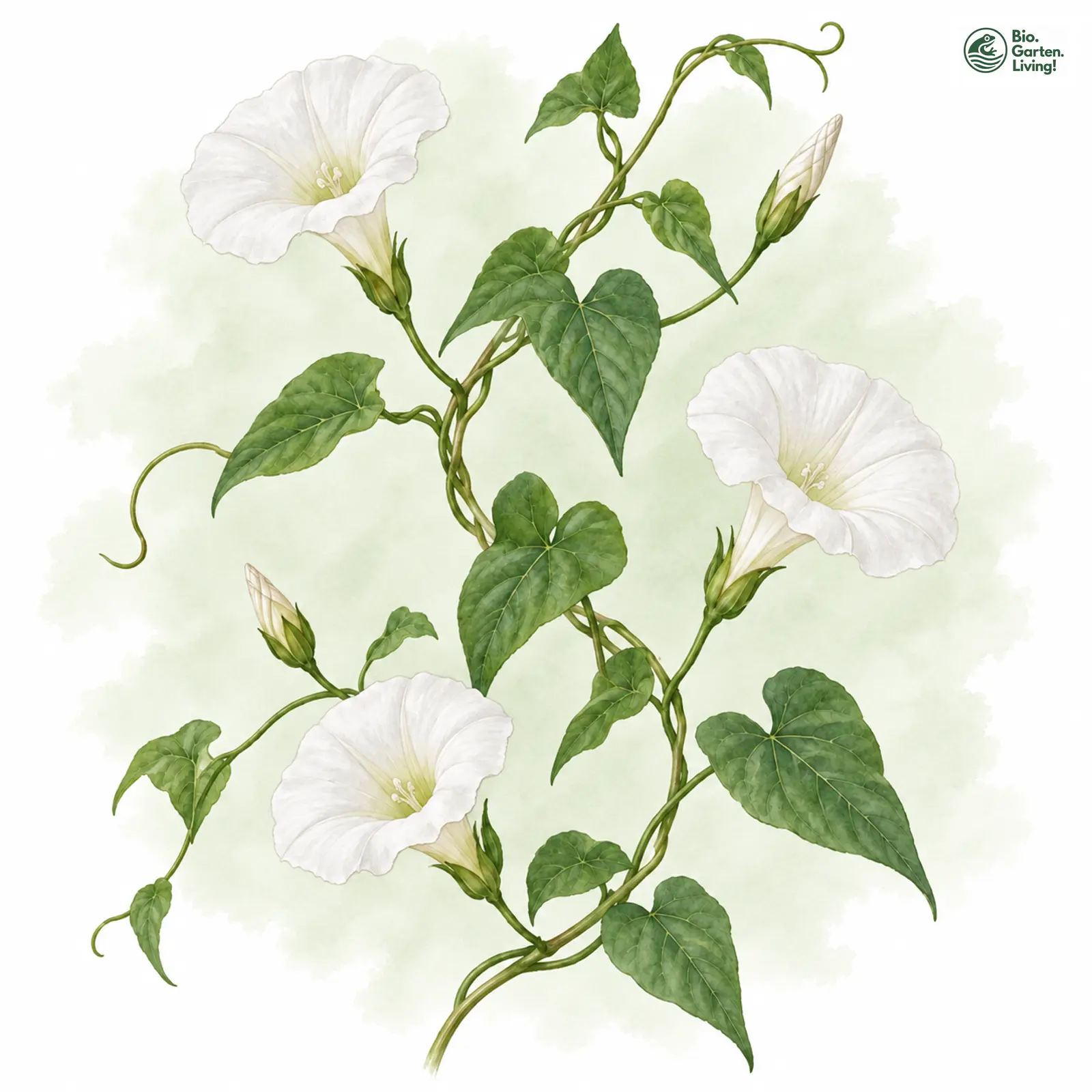 Aquarellzeichnung: Gewöhnliche Zaunwinde (Calystegia sepium)