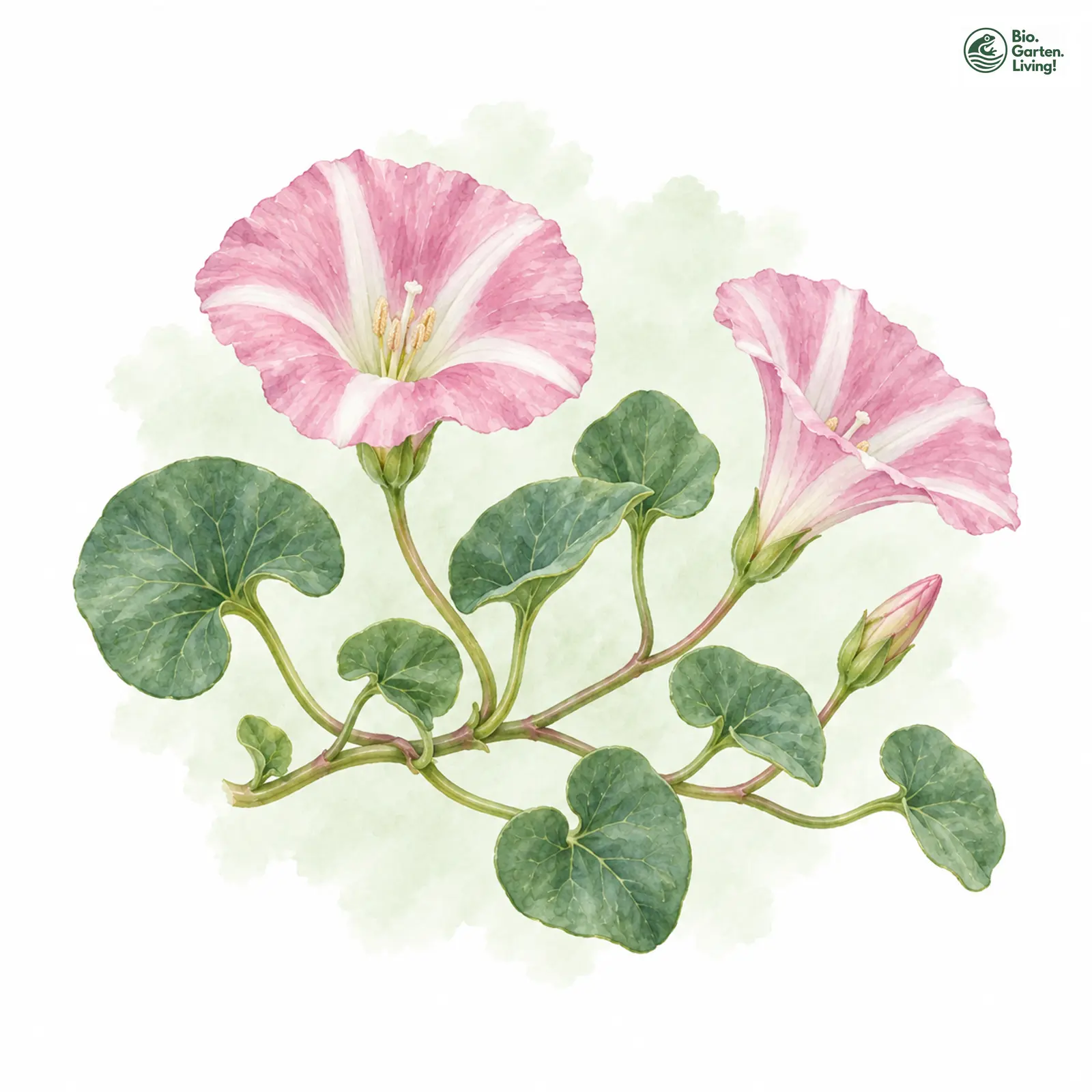 Aquarellzeichnung: Strand-Zaunwinde (Calystegia soldanella)