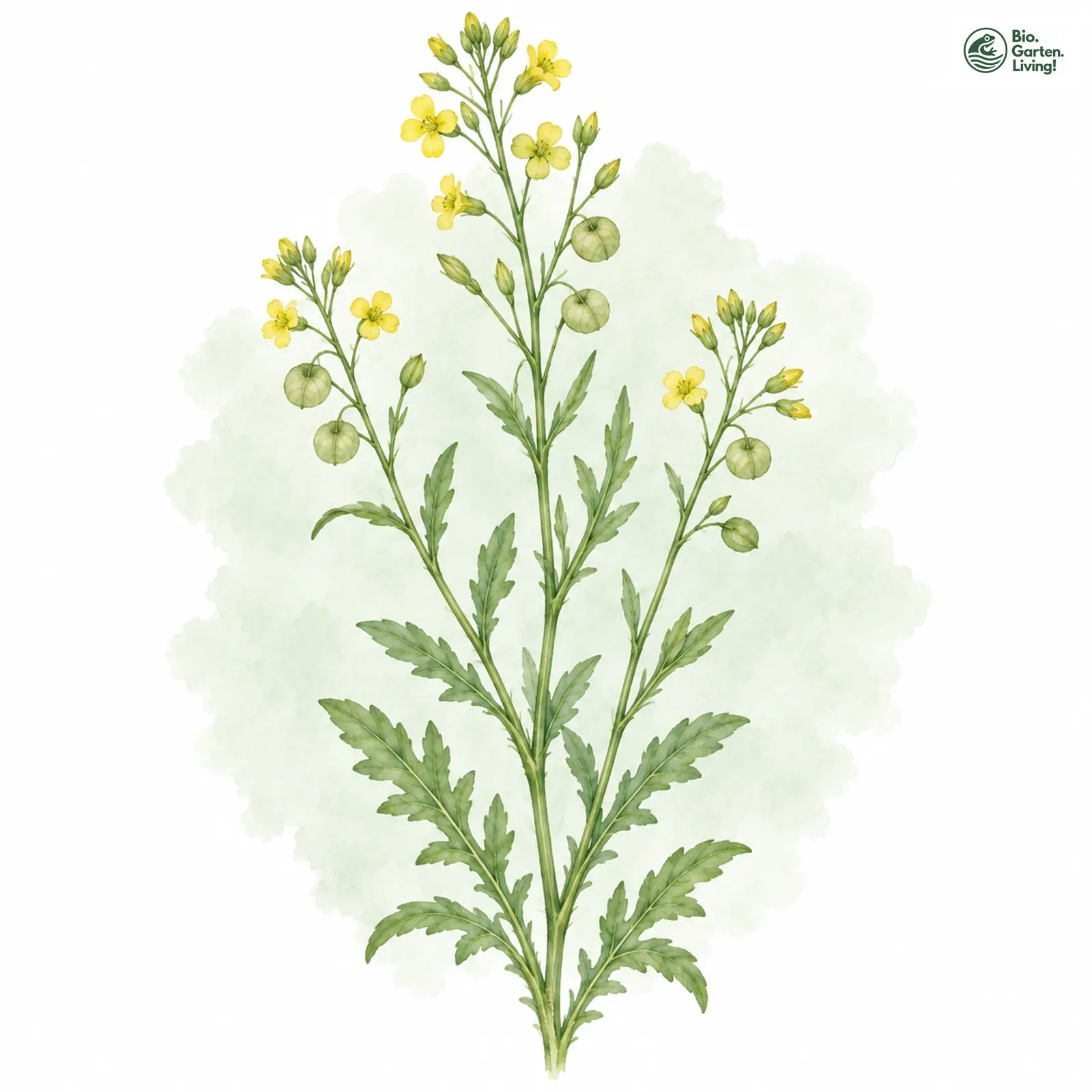 Aquarellzeichnung: Gezähnter Leindotter (Camelina alyssum)