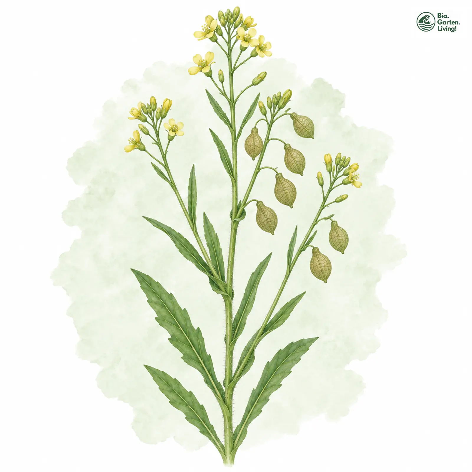 Aquarellzeichnung: Saat-Leindotter (Camelina sativa (im engeren Sinne))