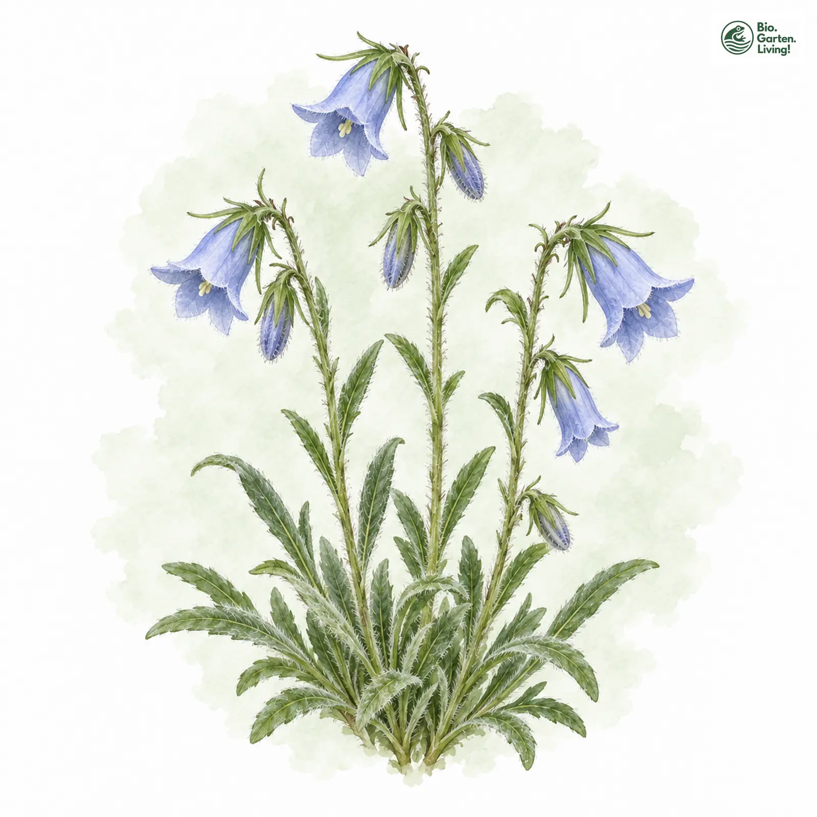 Aquarellzeichnung: Alpen-Glockenblume (Campanula alpina)