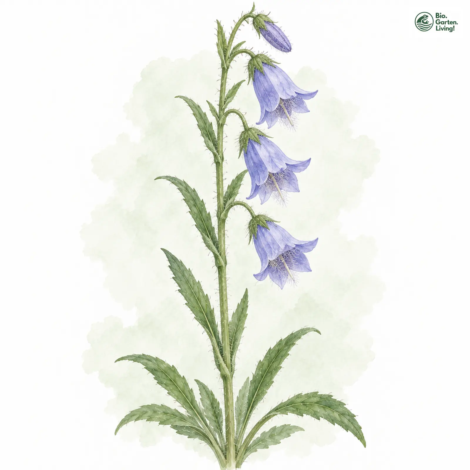 Aquarellzeichnung: Bärtige Glockenblume (Campanula barbata)