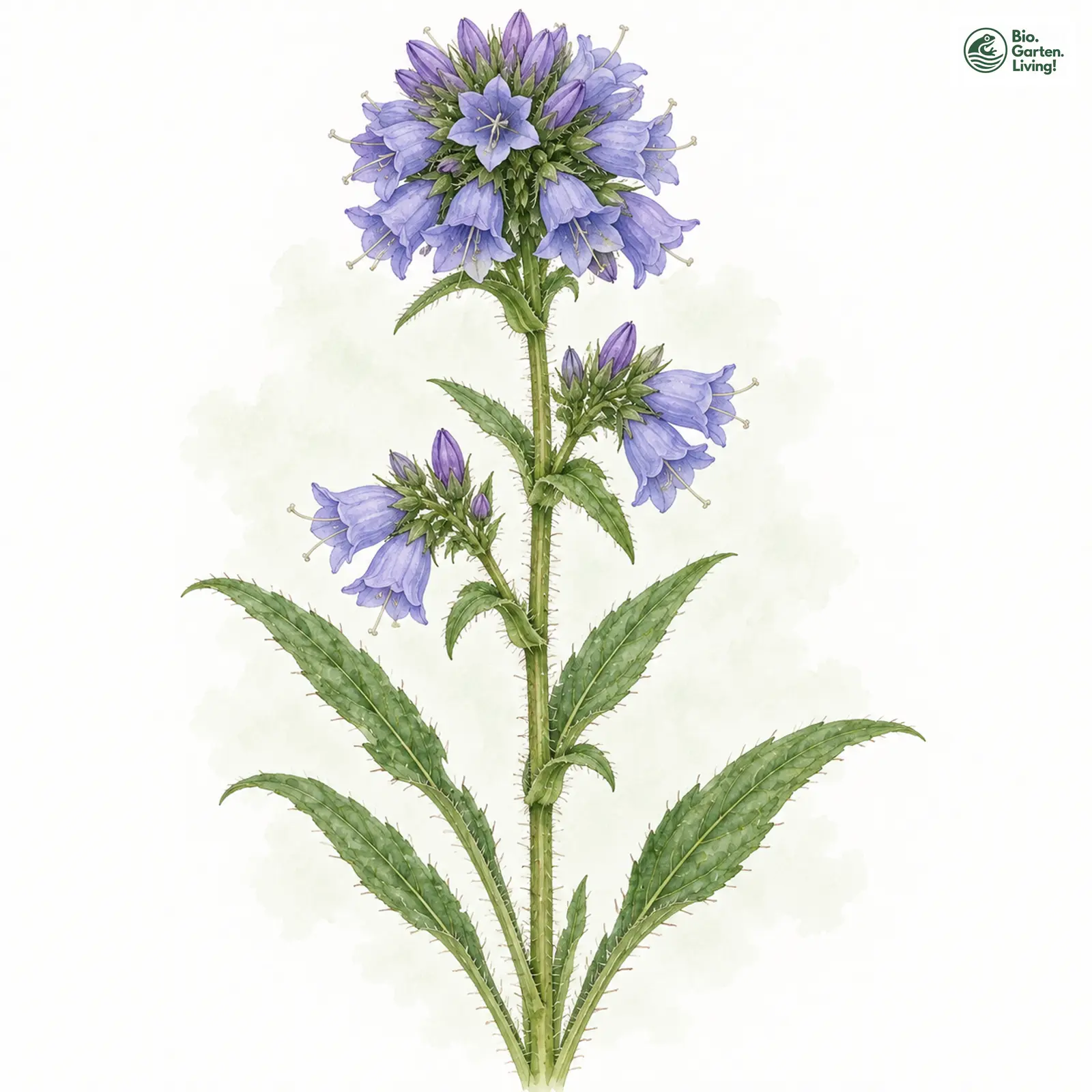 Aquarellzeichnung: Borstige Glockenblume (Campanula cervicaria)