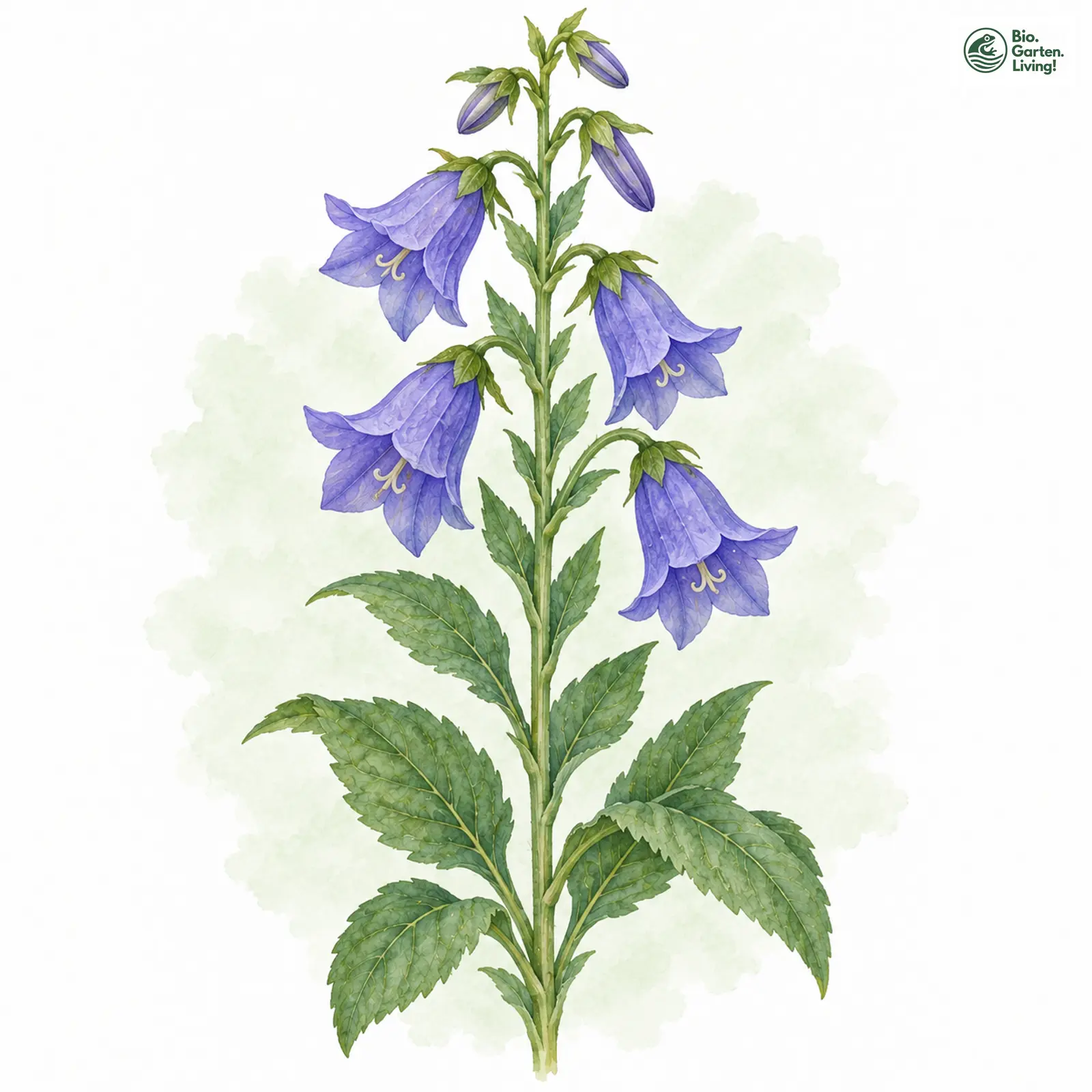 Aquarellzeichnung: Breitblättrige Glockenblume (Campanula latifolia)