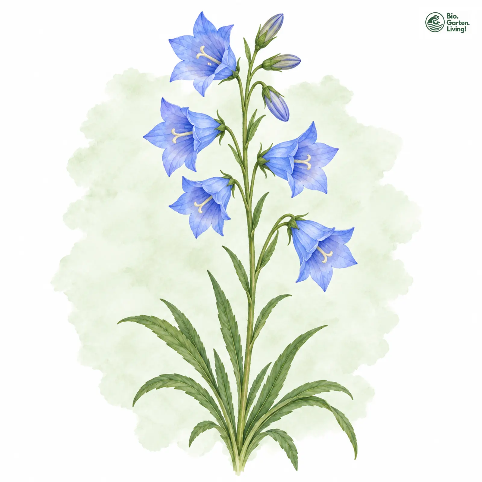 Aquarellzeichnung: Pfirsichblättrige Glockenblume (Campanula persicifolia)
