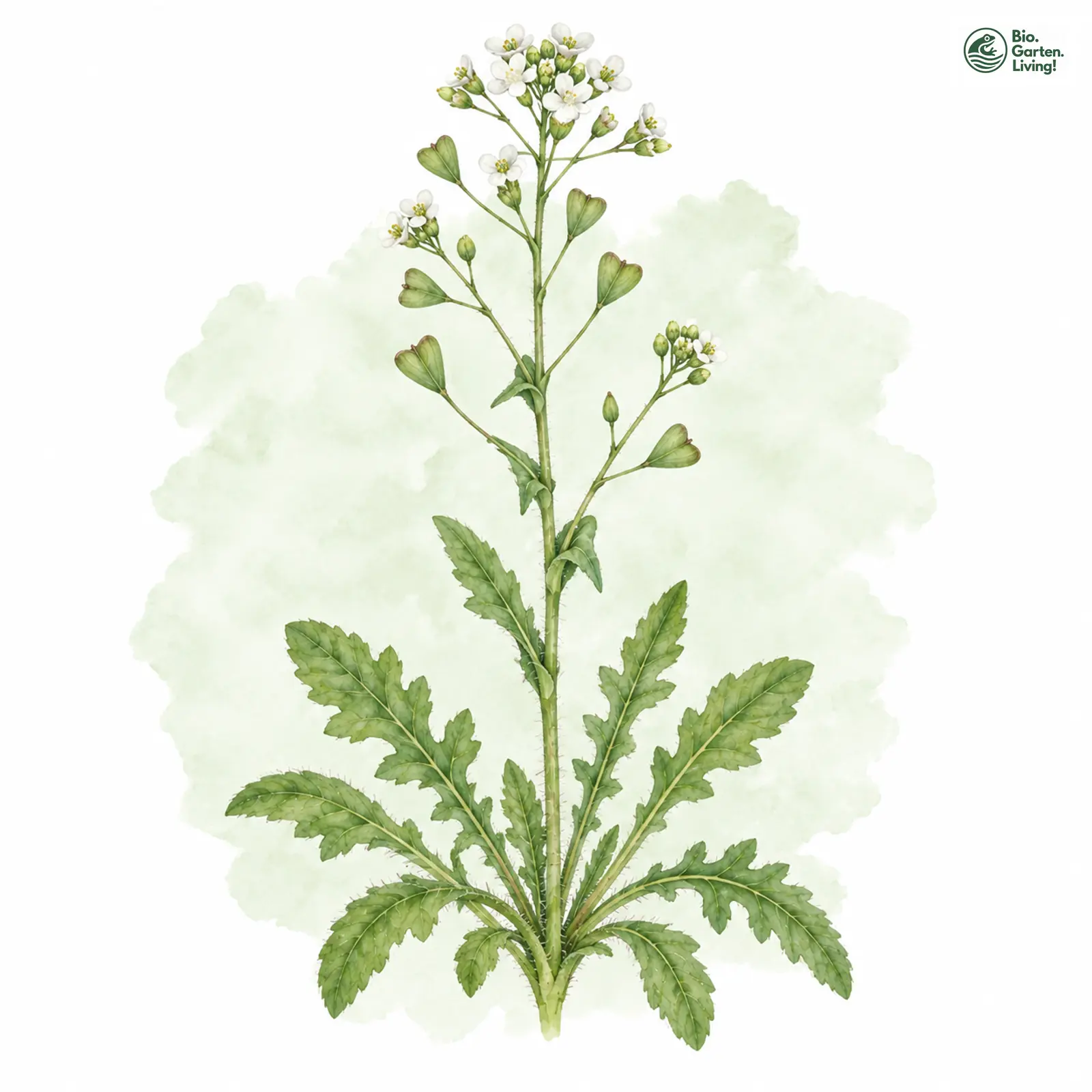 Aquarellzeichnung: Gewöhnliches Hirtentäschel (Capsella bursa-pastoris)