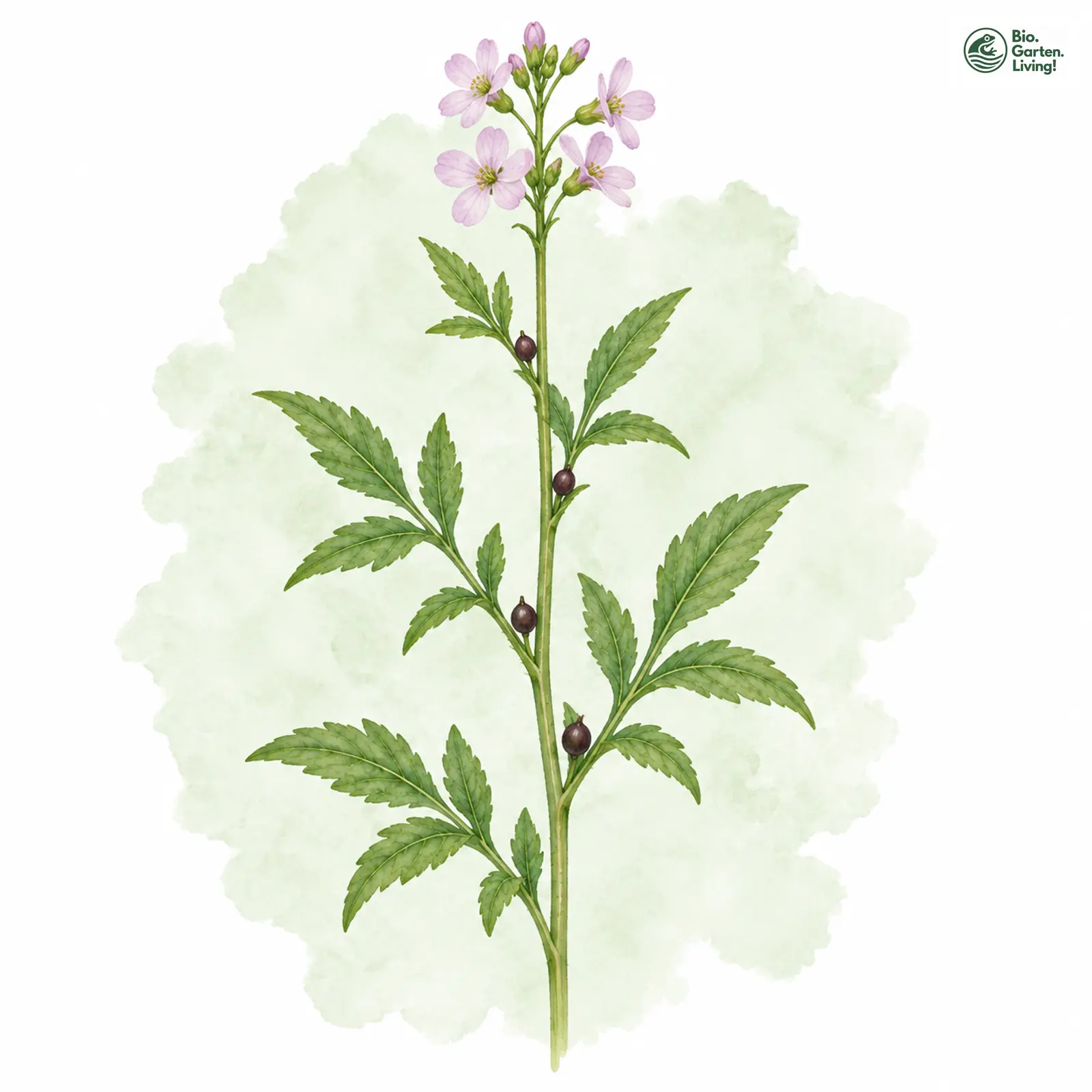 Aquarellzeichnung: Zwiebel-Schaumkraut (Cardamine bulbifera)
