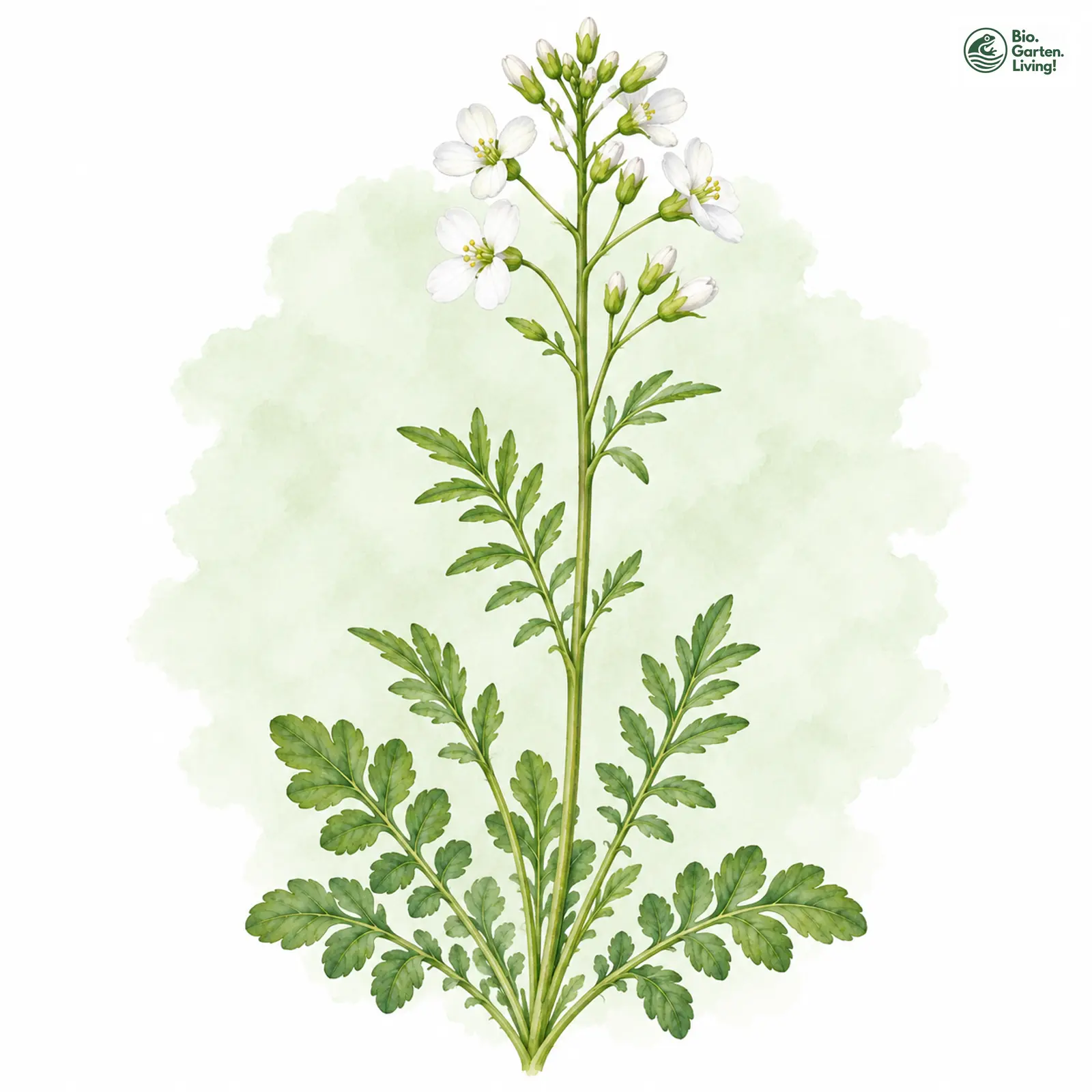 Aquarellzeichnung: Zahn-Schaumkraut (Cardamine dentata)