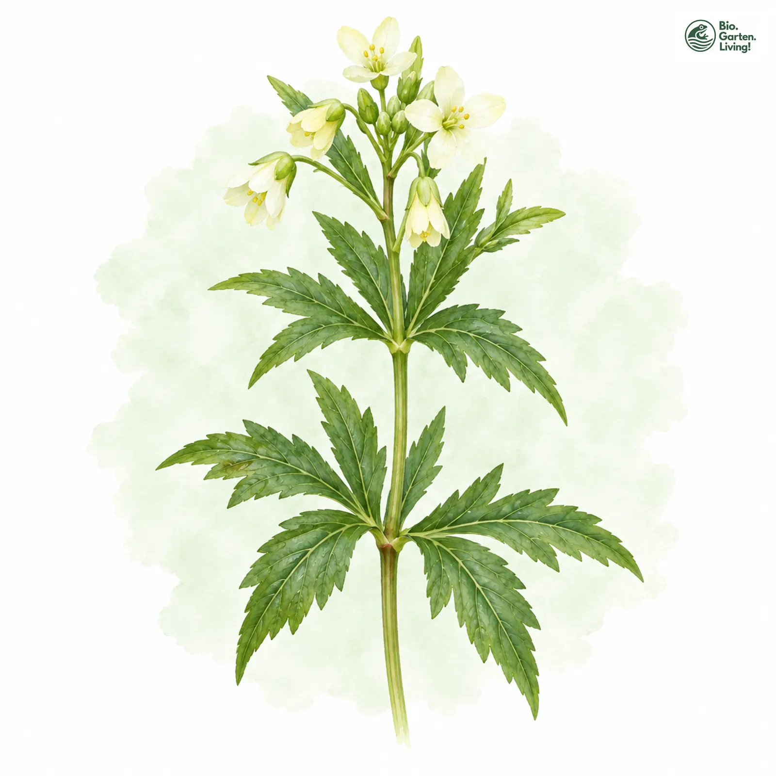 Aquarellzeichnung: Quirl-Schaumkraut (Cardamine enneaphyllos)