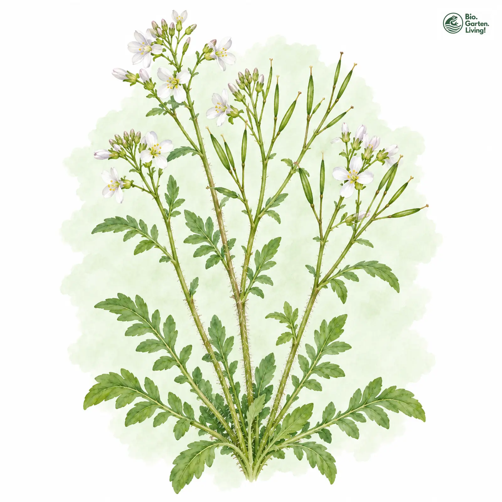 Aquarellzeichnung: Wald-Schaumkraut (Cardamine flexuosa)