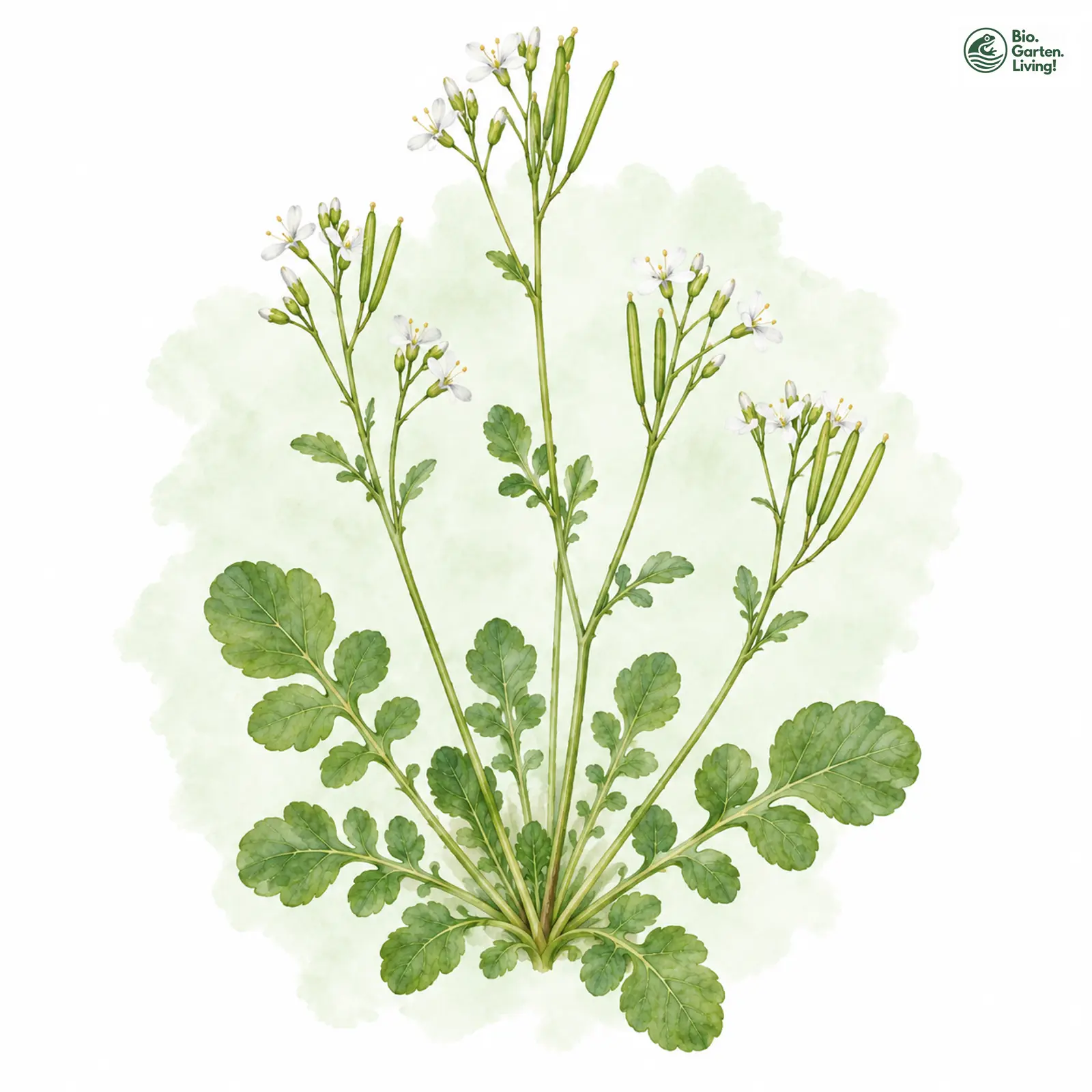 Aquarellzeichnung: Viermänniges Schaumkraut (Cardamine hirsuta)