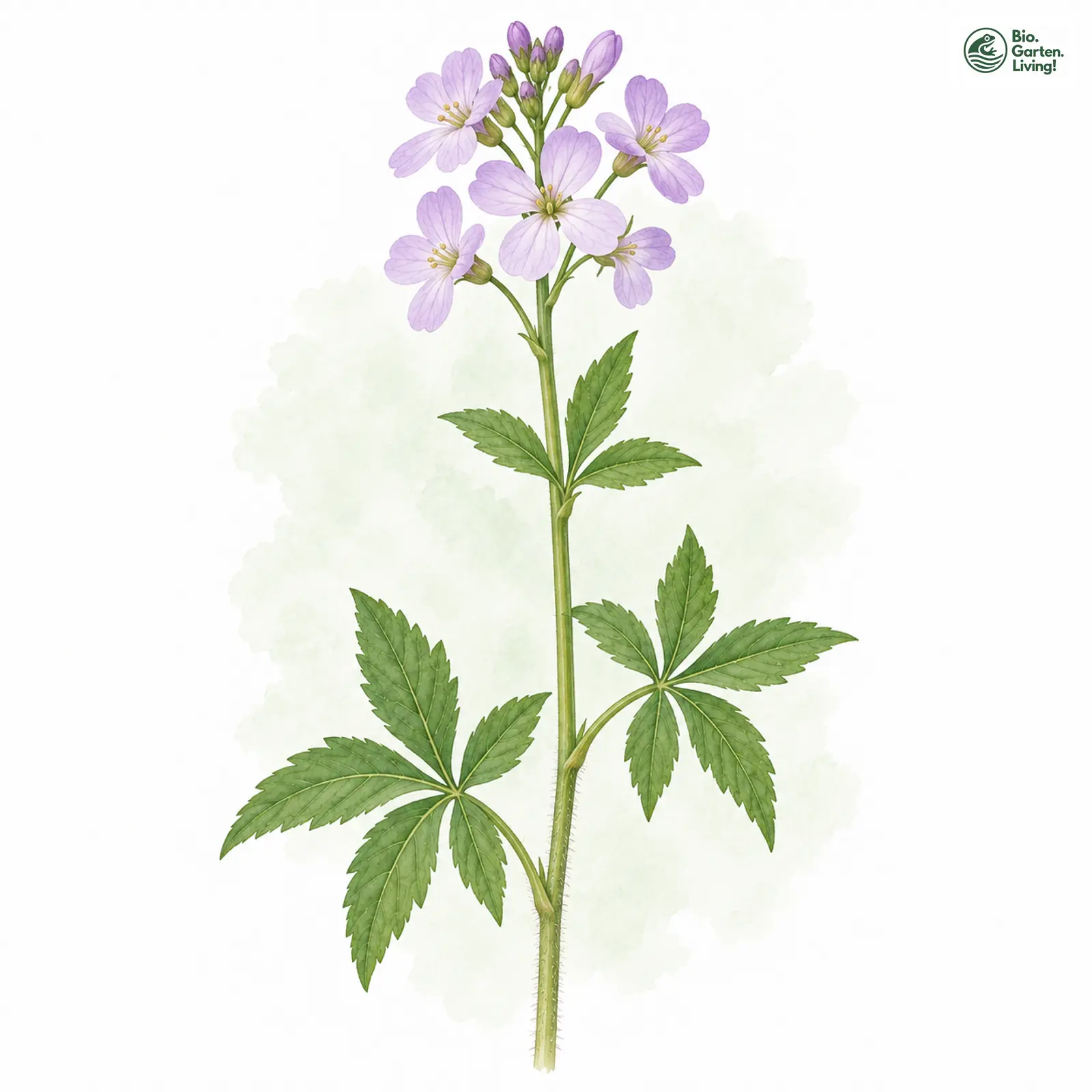 Aquarellzeichnung: Finger-Schaumkraut (Cardamine pentaphyllos)