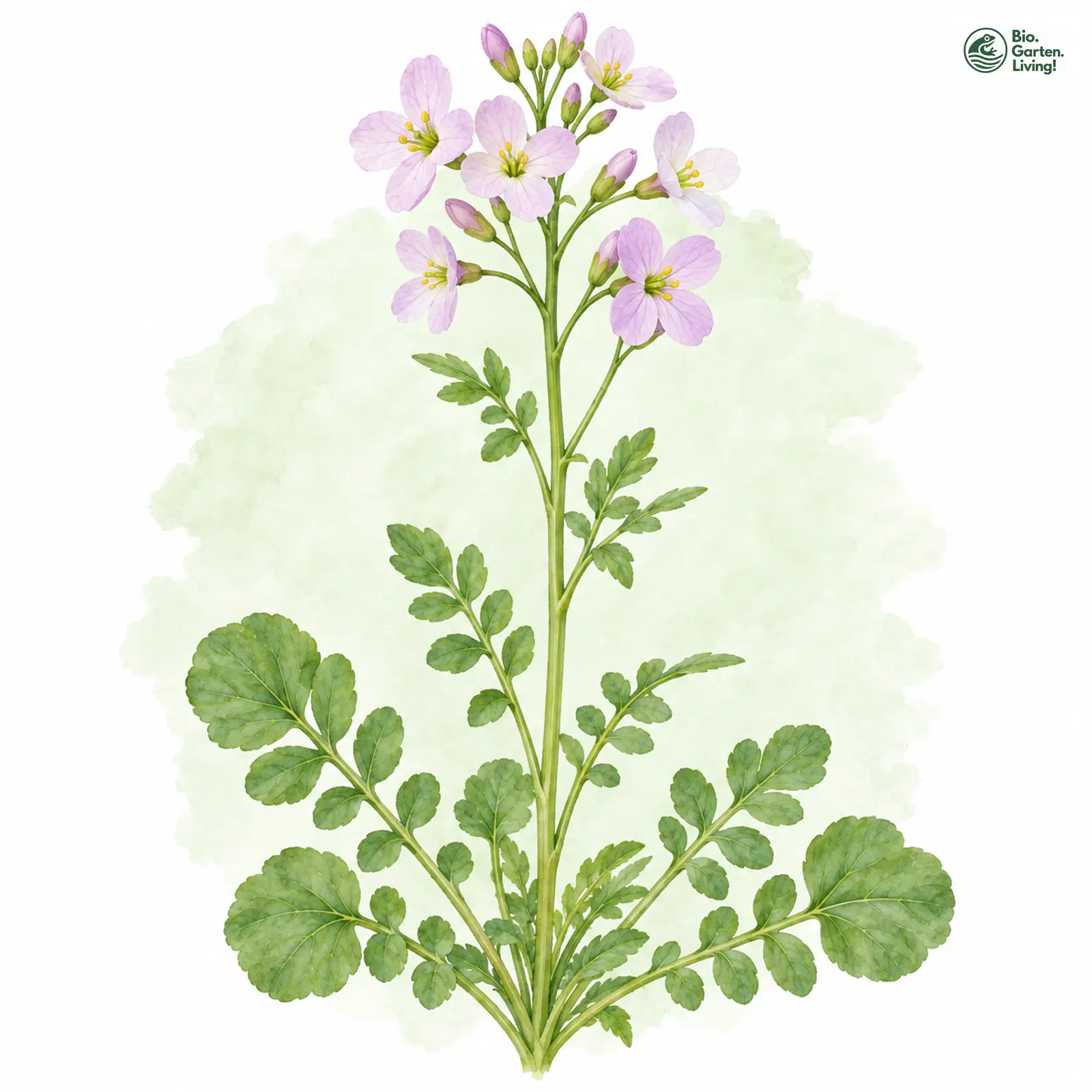 Aquarellzeichnung: Wiesen-Schaumkraut (Cardamine pratensis (im weiteren Sinne))