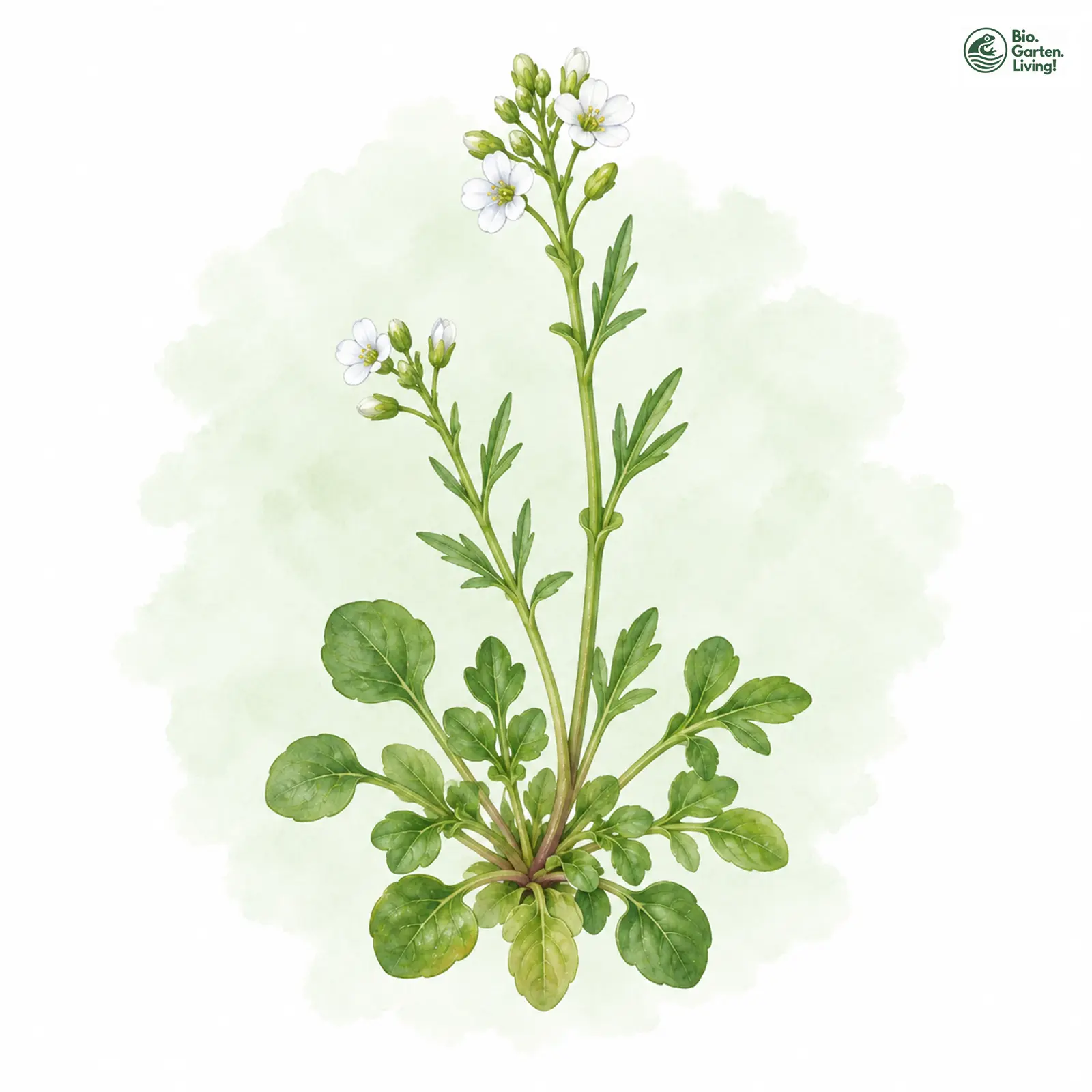 Aquarellzeichnung: Reseden-Schaumkraut (Cardamine resedifolia)