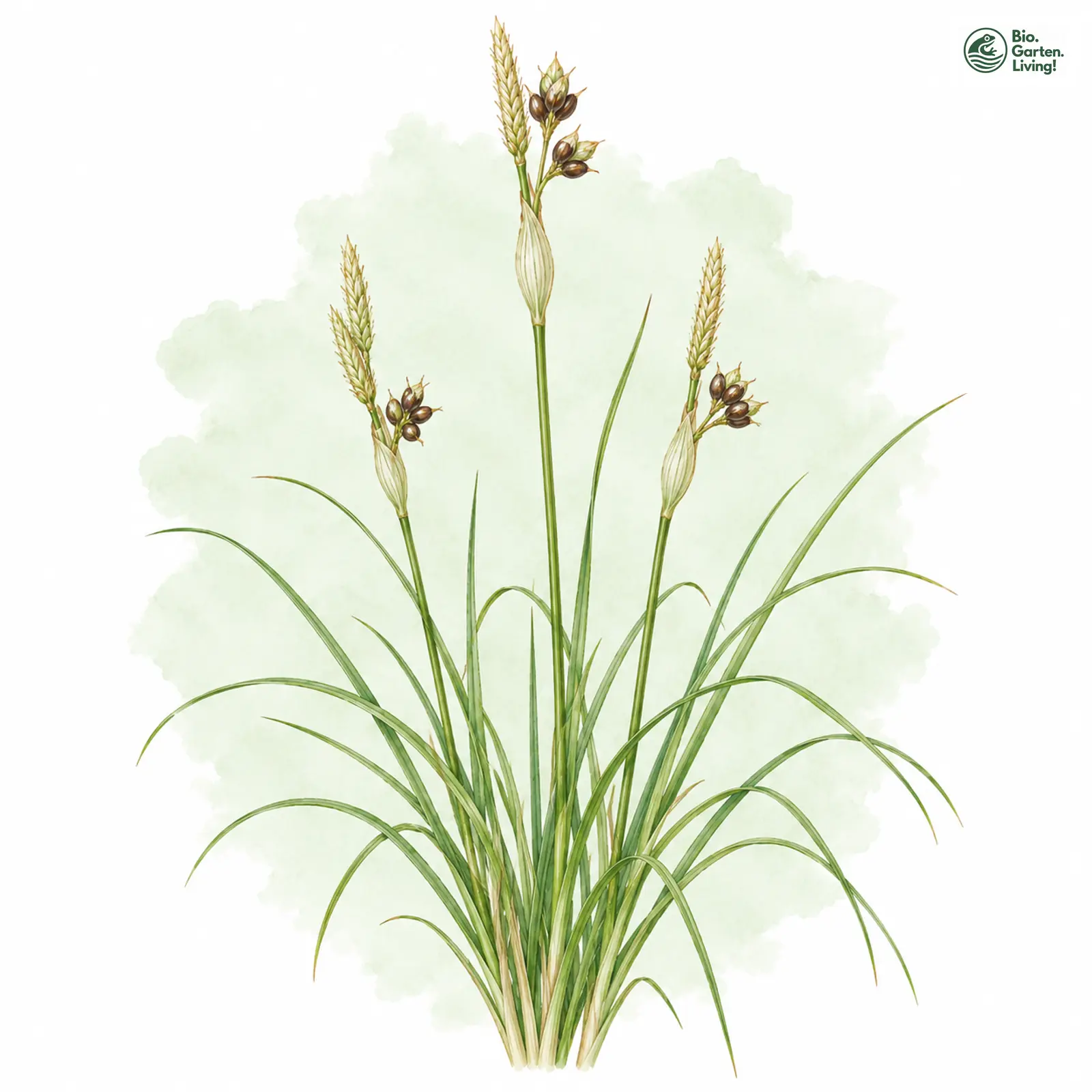 Aquarellzeichnung: Weiße Segge (Carex alba)
