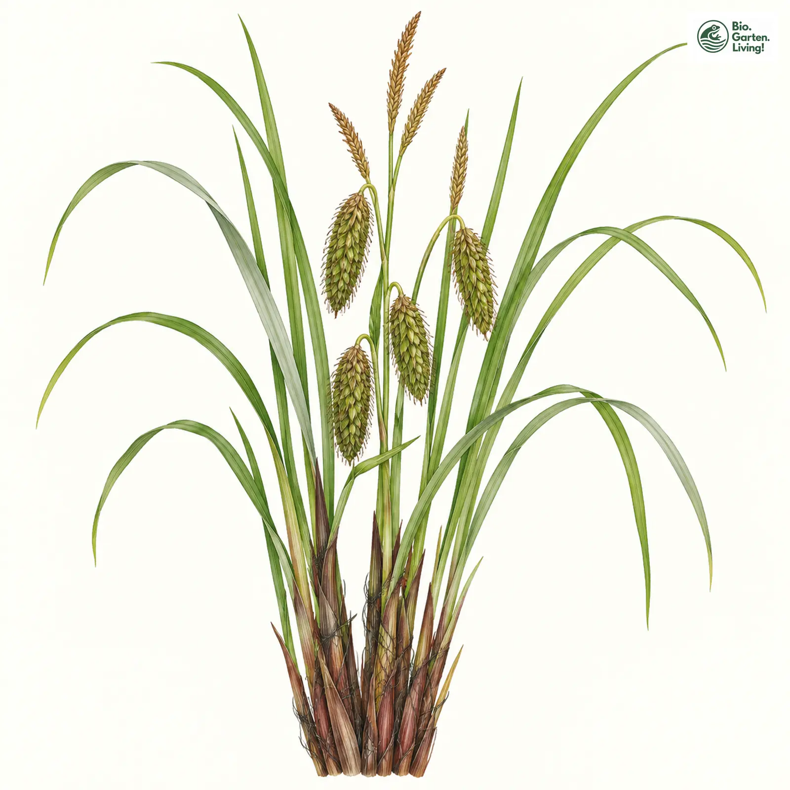 Aquarellzeichnung: Banater Segge (Carex buekii)