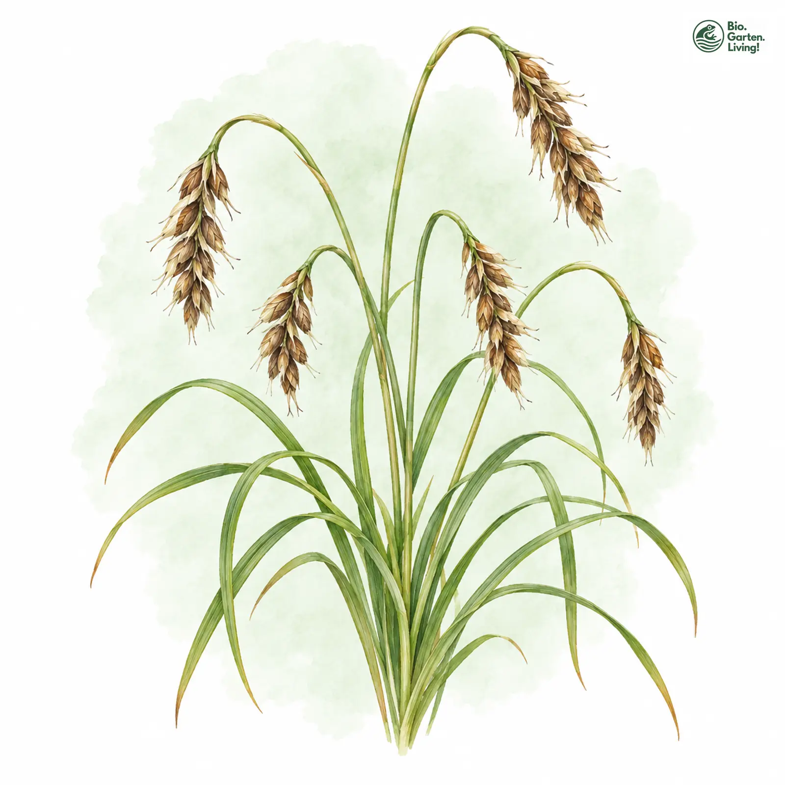 Aquarellzeichnung: Gekrümmte Segge (Carex curvata)