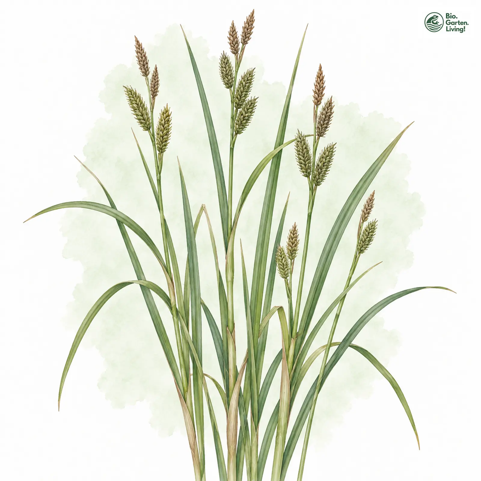 Aquarellzeichnung: Bastard-Schlank-Segge (Carex elytroides)