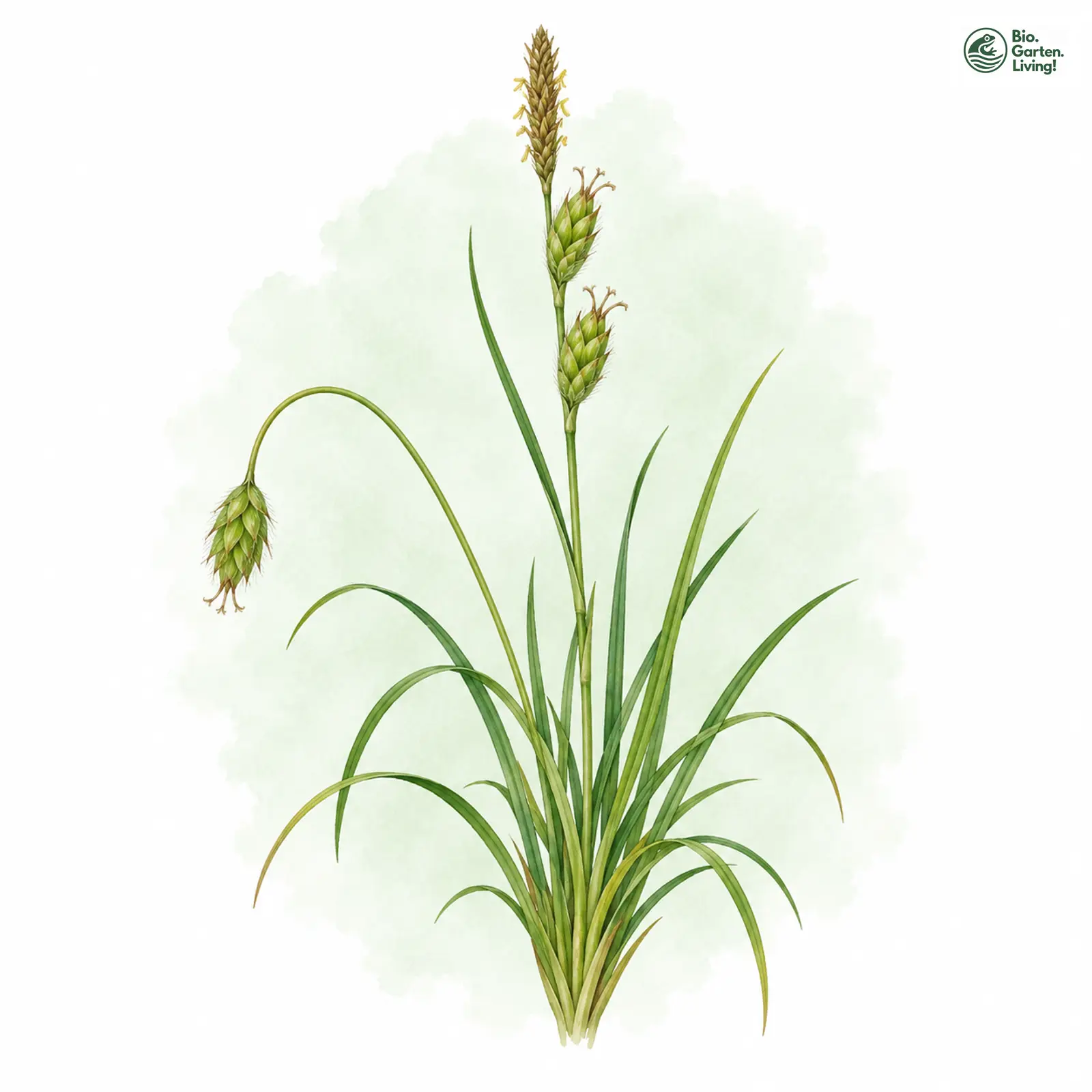Aquarellzeichnung: Grundstielige Segge (Carex halleriana)