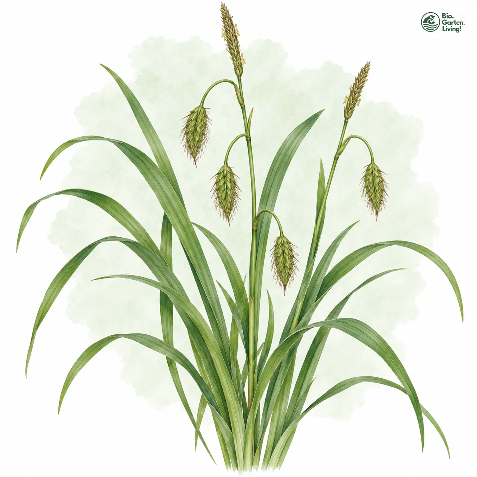Aquarellzeichnung: Glatte Segge (Carex laevigata)