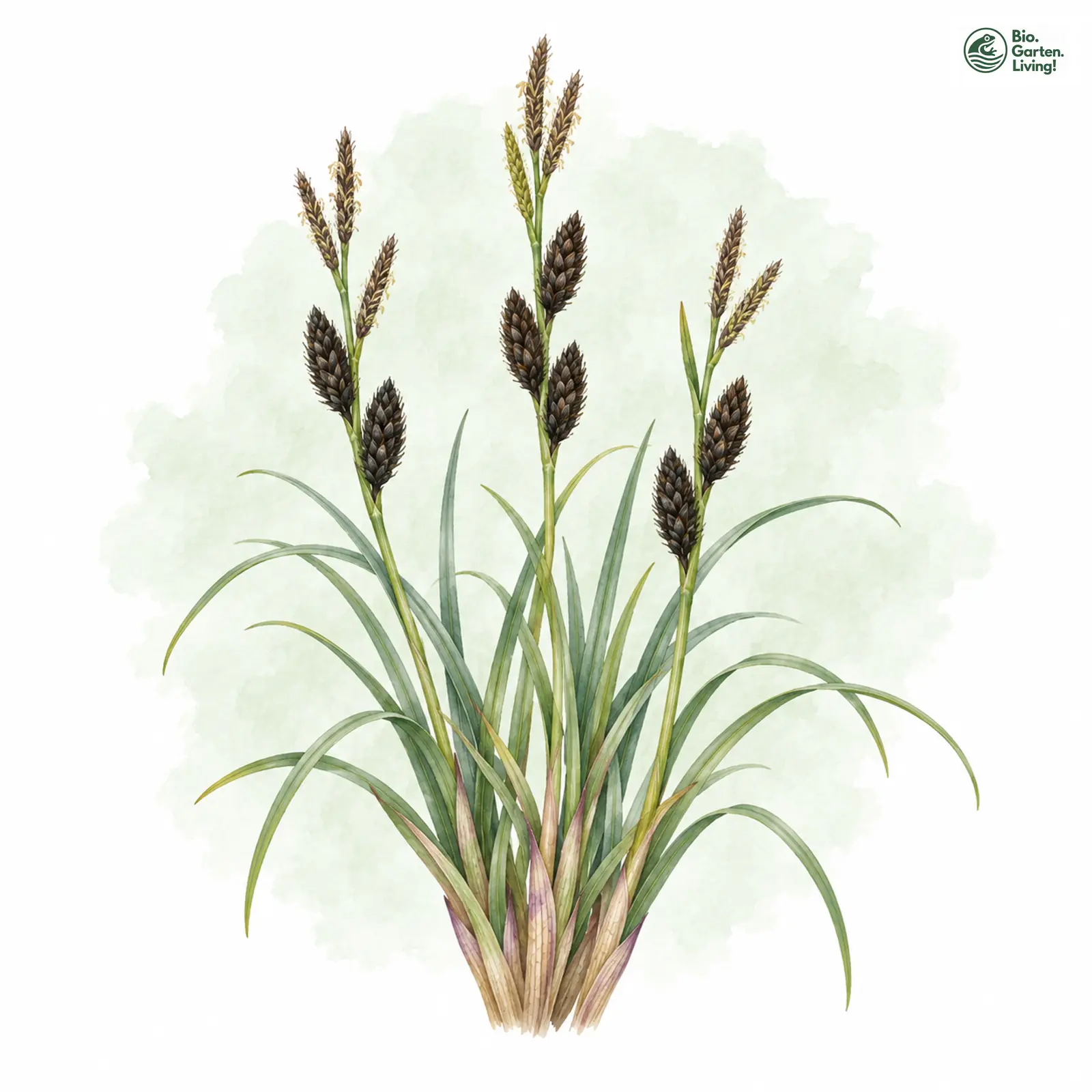 Aquarellzeichnung: Schwarzährige Segge (Carex melanostachya)