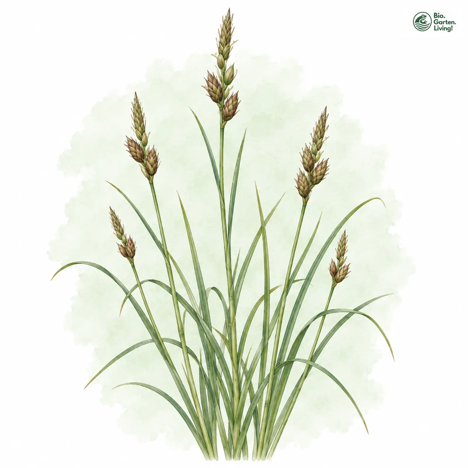 Aquarellzeichnung: Kleinährige Bastard-Segge (Carex microstachya)