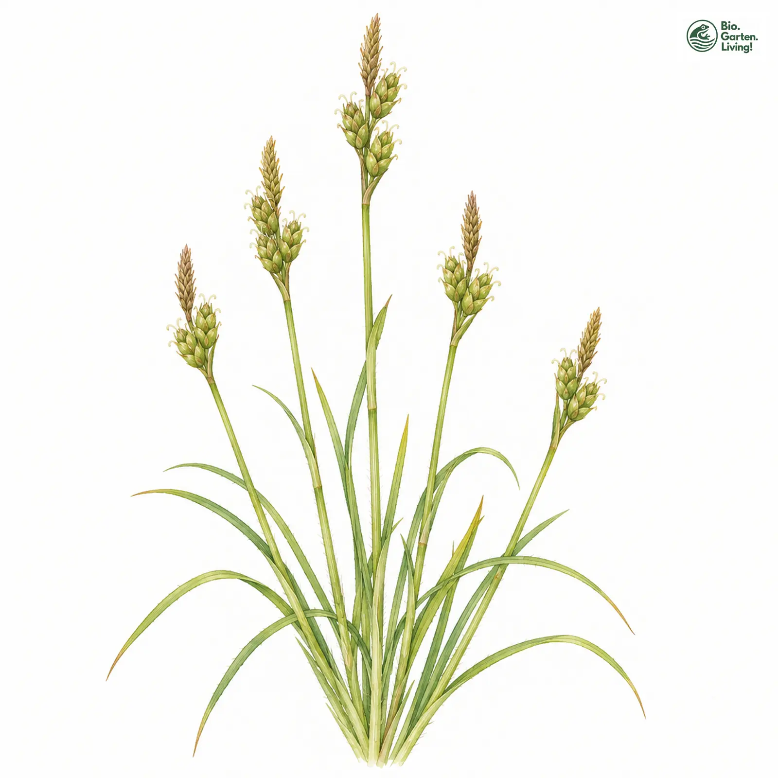 Aquarellzeichnung: Bleich-Segge (Carex pallescens)