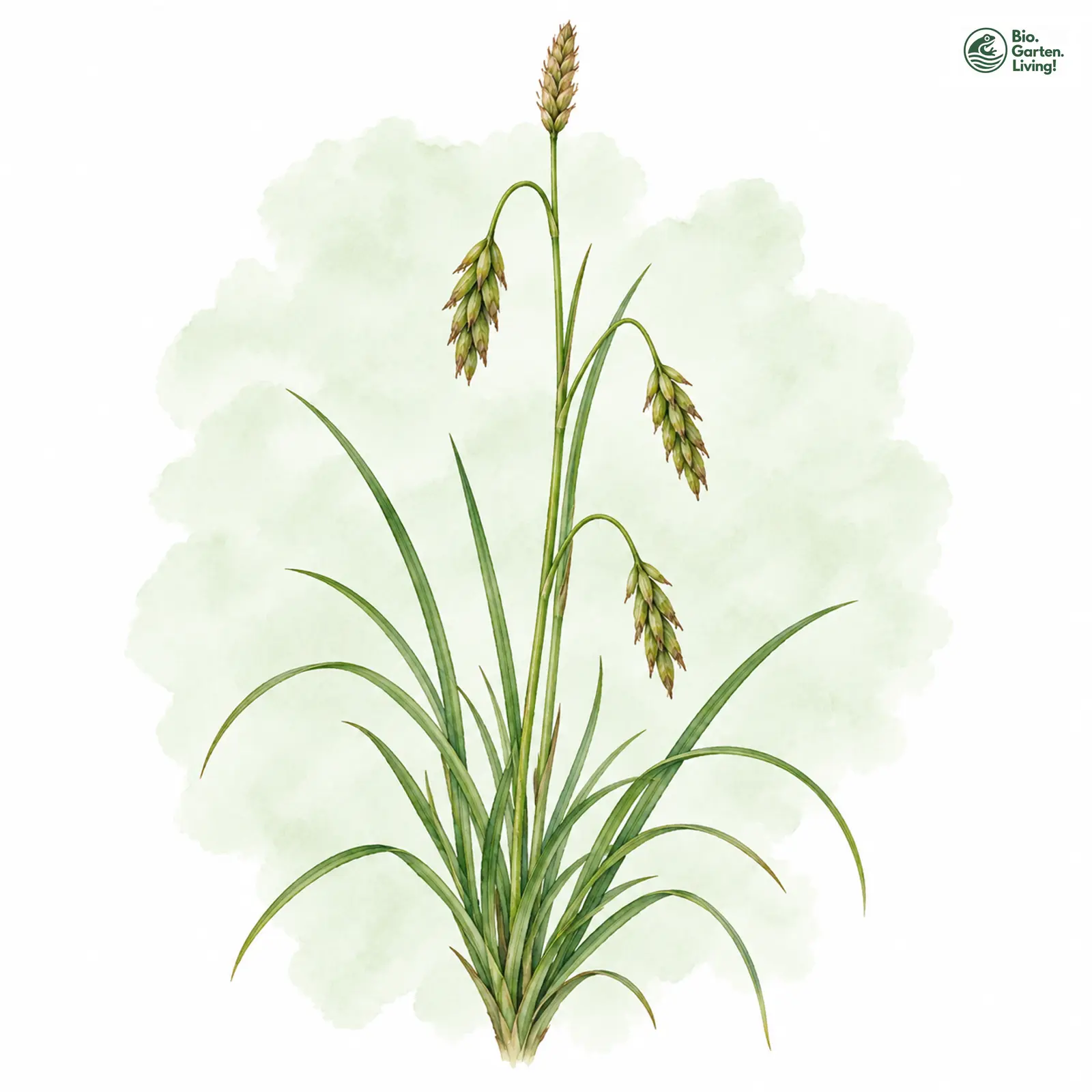 Aquarellzeichnung: Riesel-Segge (Carex paupercula)
