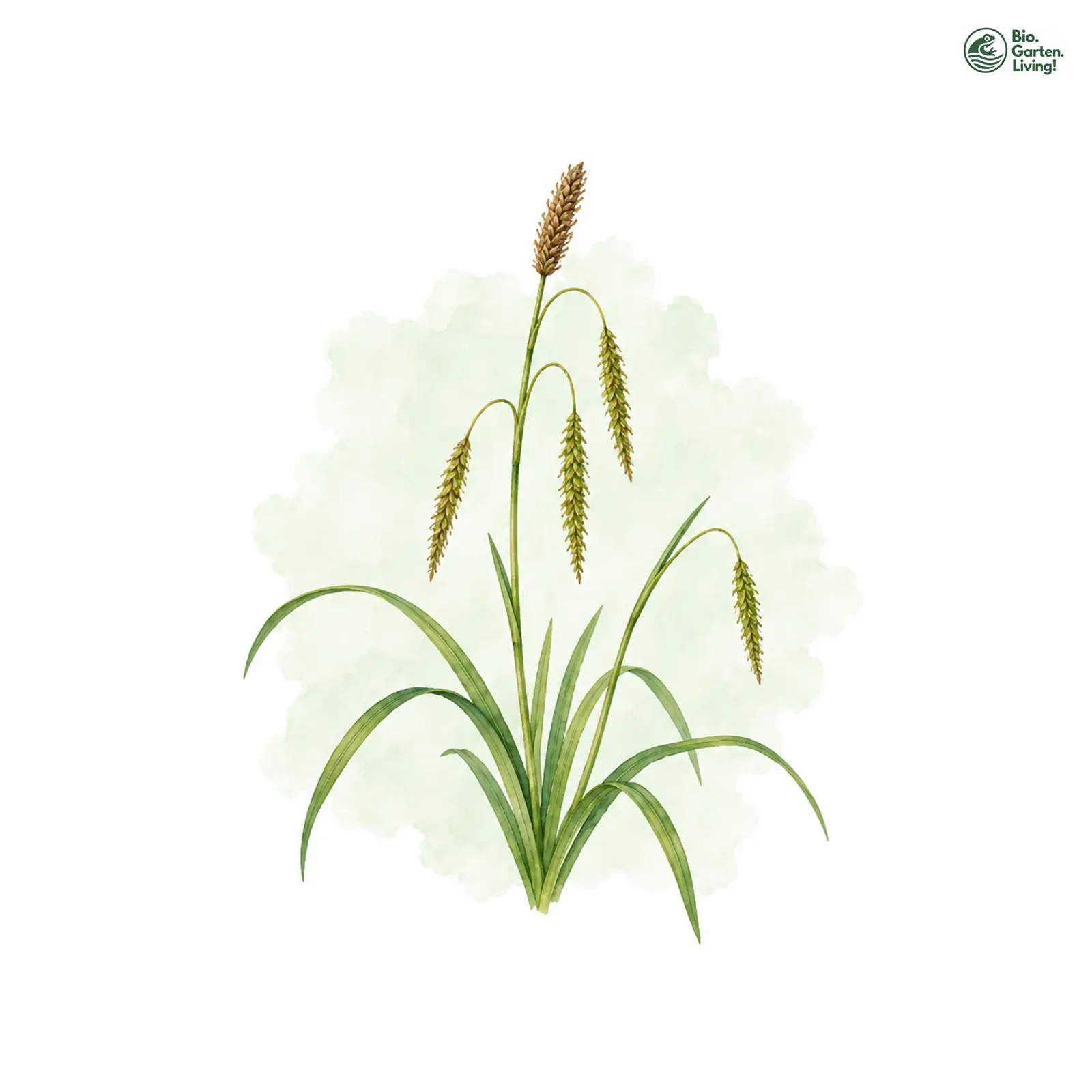 Aquarellzeichnung: Hänge-Segge (Carex pendula)