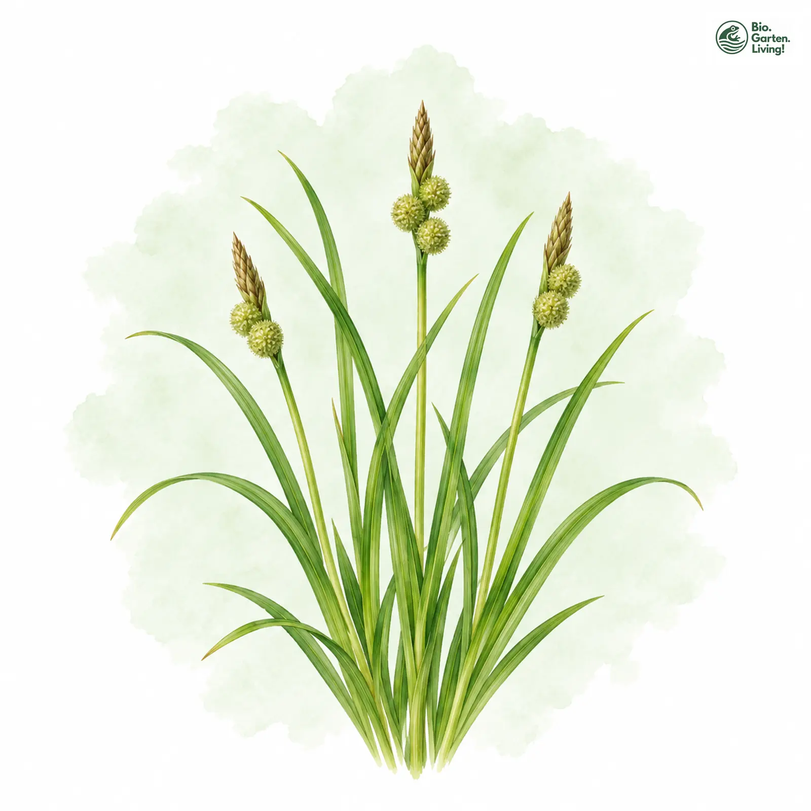 Aquarellzeichnung: Pillen-Segge (Carex pilulifera)