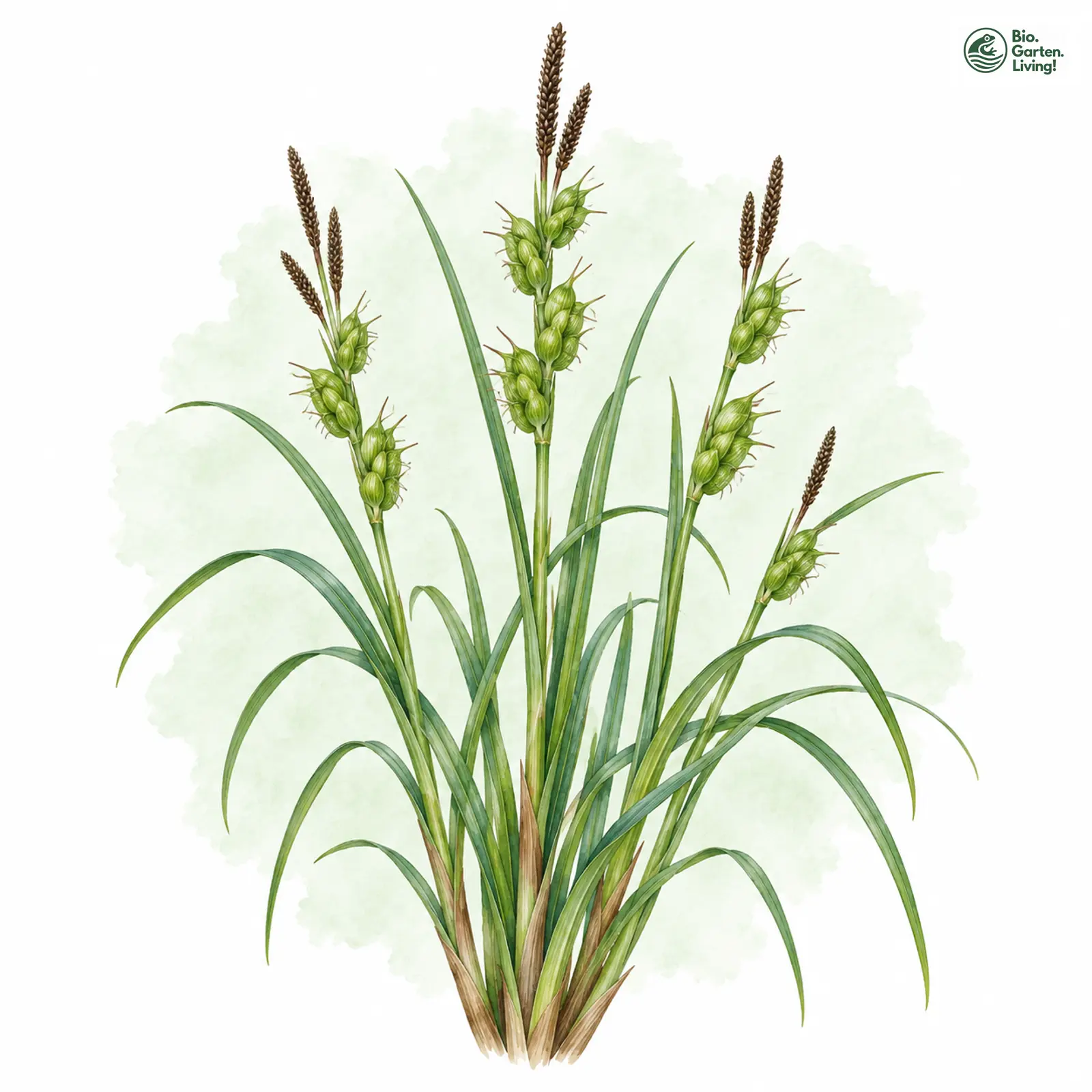 Aquarellzeichnung: Schnabel-Segge (Carex rostrata)
