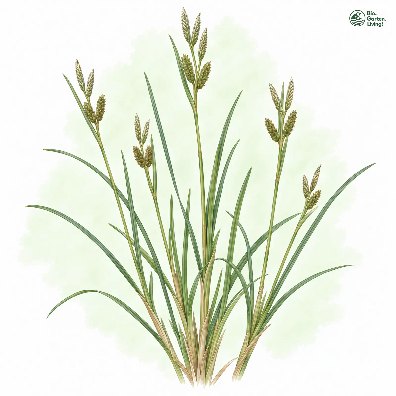 Aquarellzeichnung: Dreinervige Segge (Carex trinervis)