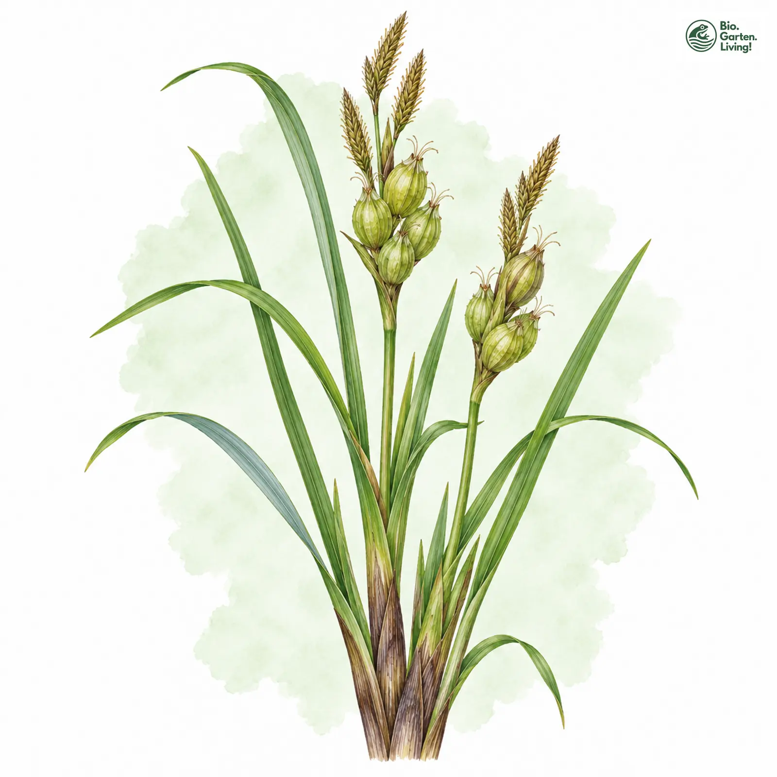 Aquarellzeichnung: Blasen-Segge (Carex vesicaria)