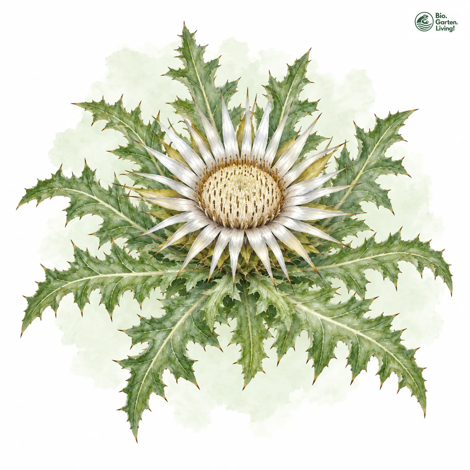 Aquarellzeichnung: Große Eberwurz (Carlina acaulis)